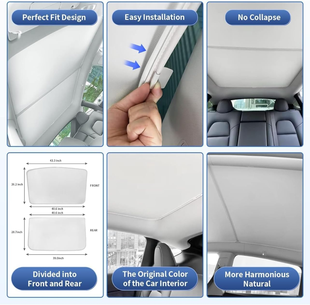 Tesla Model Y Accessory 2024 Australia Glass Roof Sunshade Windshield+ Front+Rear Topfit Shades in (Beige Color) UV Umbrella Sunroof for Tesla Model Y Accessories 2021-2024. image number 5