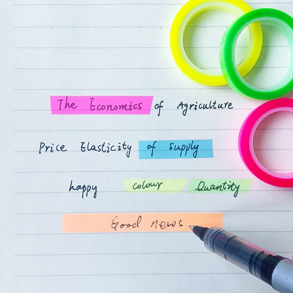 10 Rolls Highlighter Tape,Transparent Marking Sticker Fluorescent Colored Sticky Notes Index Tags Sticky Tabs Removable Tags for Students Teachers Reading Taking Notes (8Mm X 5M) image number 2