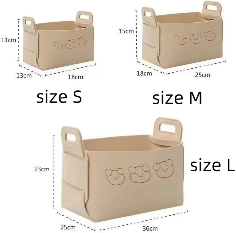 Large Capacity Storage Bins with Carrying Handles for Office Bedroom Closet Shelves Nursery, Collapsible Organizer for Toys, Clothes, Laundry, Foldable Teddy Bear Felt Storage Box 3 Size (WHITE)