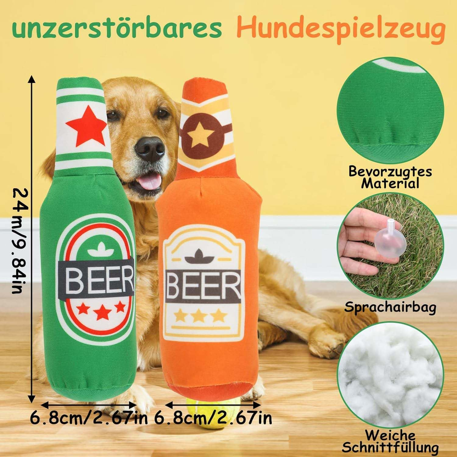 2 Pieces Soft Beer Bottle Plush Dog Squeaky Toy - Dog Chew Squeaky Toy for Small, Medium, and Large Dogs image number 3