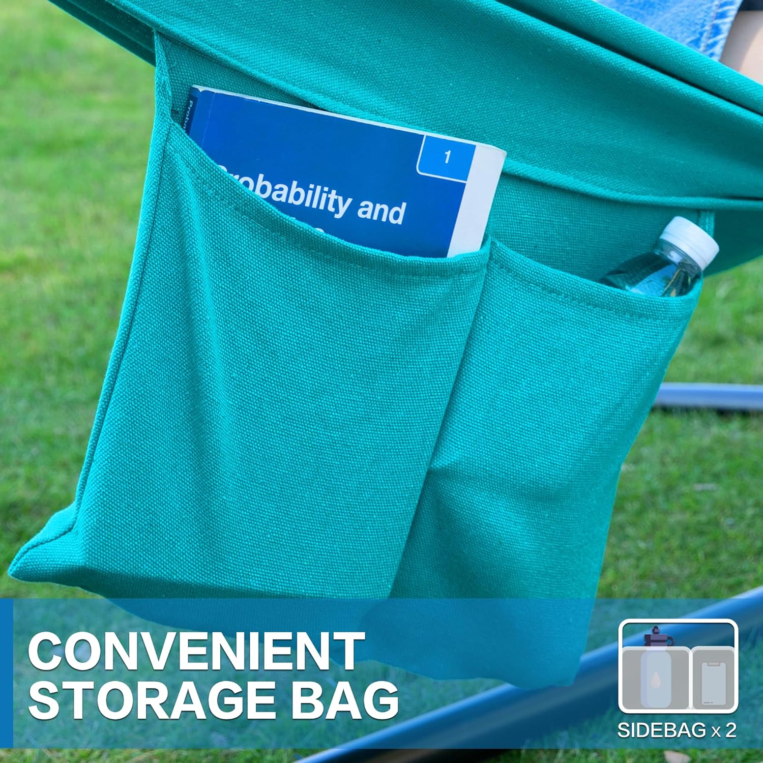 PNAEUT Double Hammocks with Stand for Outside, Portable Space Saving Heavy-Duty Steel Stand for Indoor Outdoor Patio with Carrying Bag, 450 Lbs Capacity (Aqua) image number 2