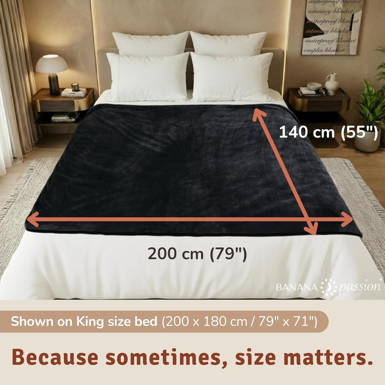 Velvety Waterproof BLACK Bed Blanket - XL 200 X 140 Cm - Reversible Fleece Throw, Absorbent Leak-Proof Mattress Protector for Queen or Double Bed image number 2