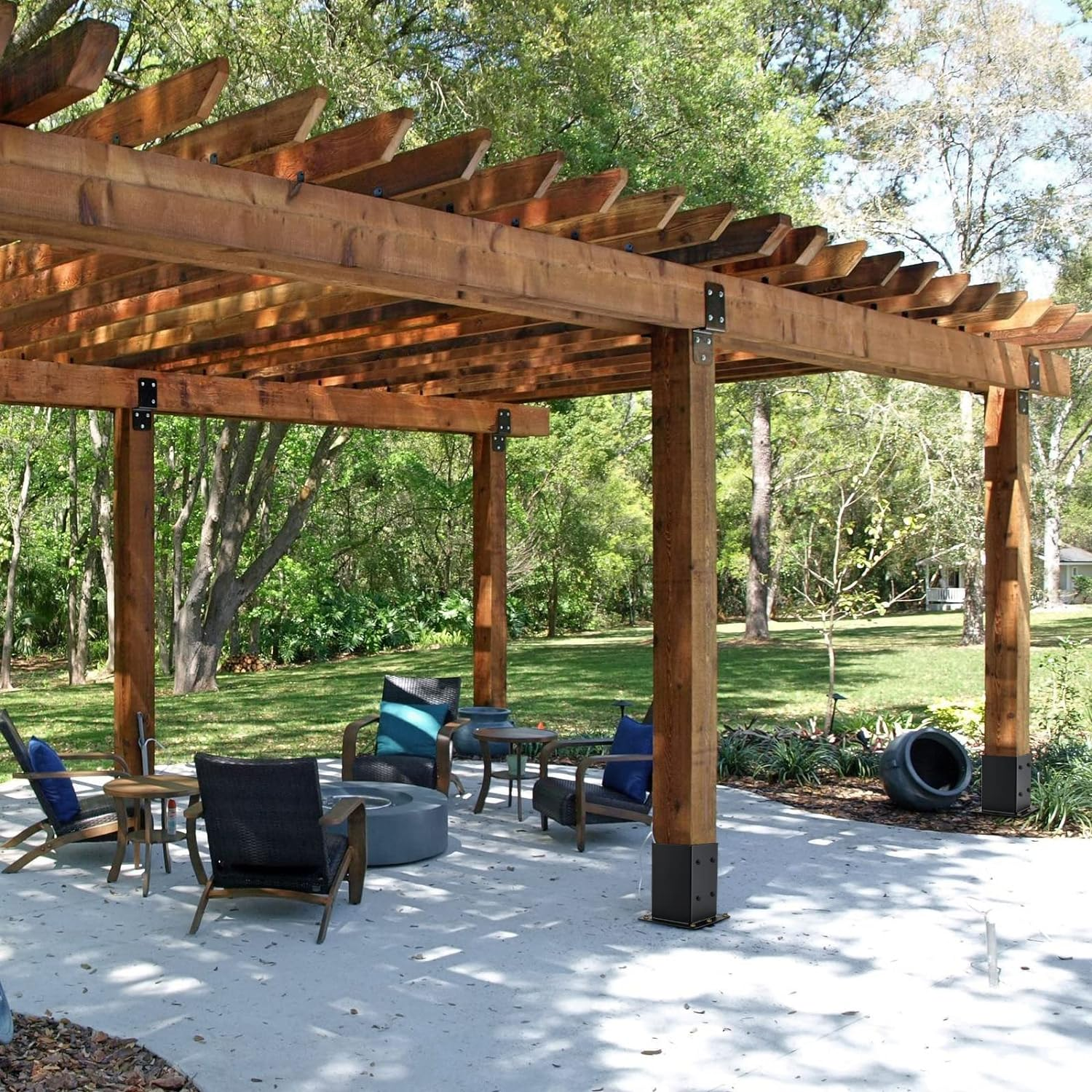 4X4 Post Base 4 Pcs, (Inner Size 3.6X3.6) Post Anchors, 13GA Thick Solid Steel & Black Powder Coated,Deck Post Brackets Support Deck Base Plate Pergola Brackets Fence Kit Mailbox Mount image number 1