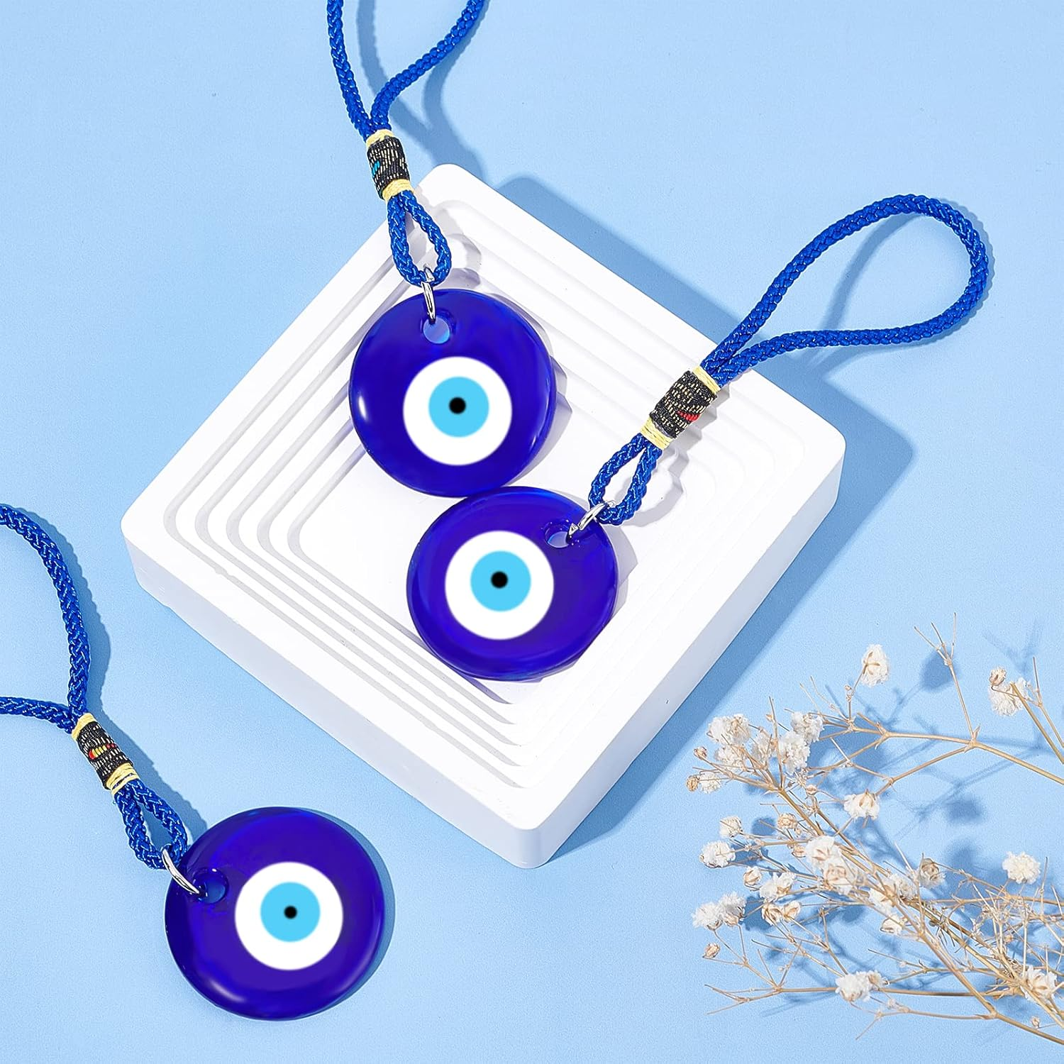 WEBEEDY 4Pcs Blue Evil Eye Glass Hanging Pendant Car Charm Ornament - Turkish Greek Amulet Car Accessories for Good Luck Protection - Wedding Party Christmas Favors Gift image number 5