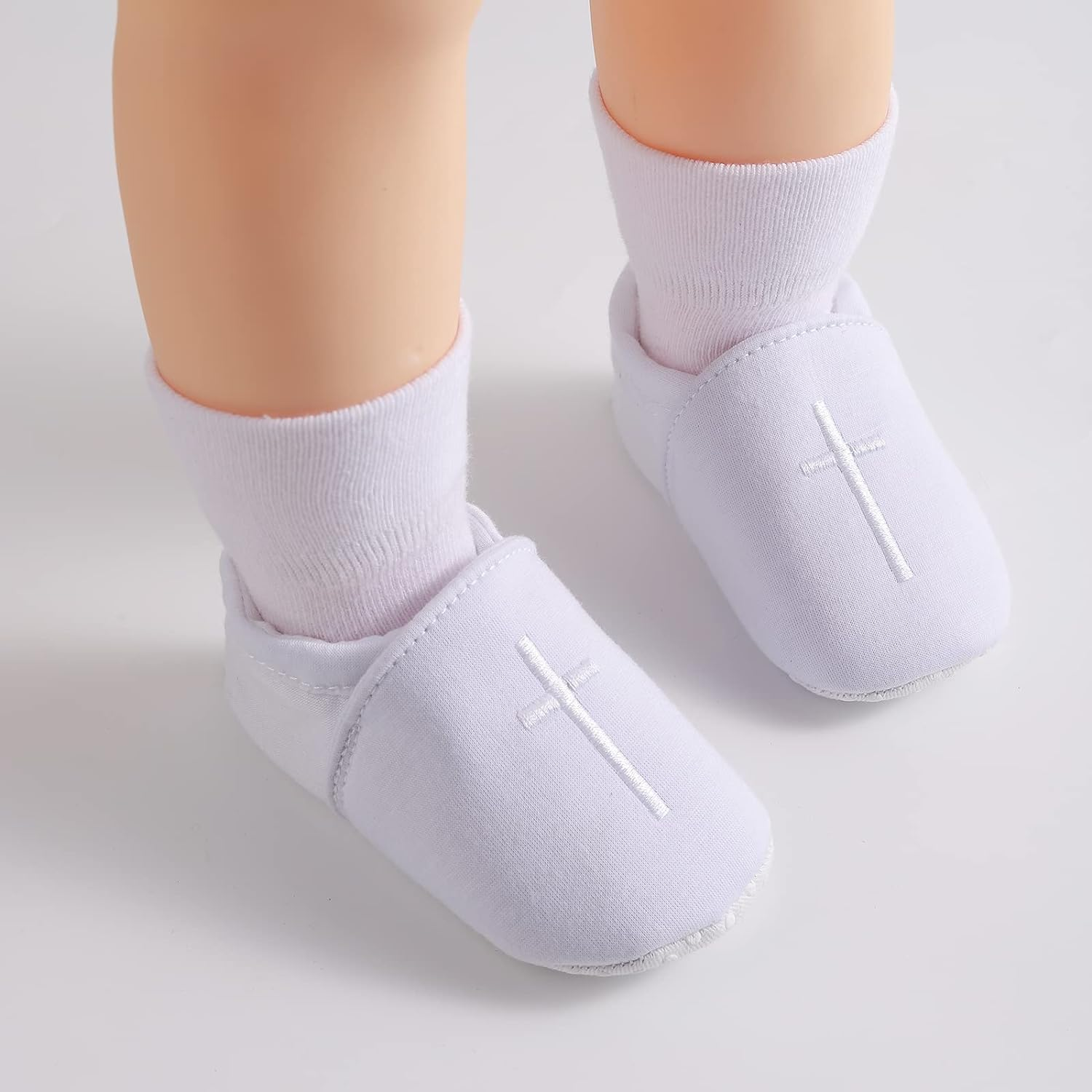 Baby Baptism Shoes for Boys Girls - White Christening Easter Shoes with Embroidered Cross, Great for Baptism Outfit image number 1