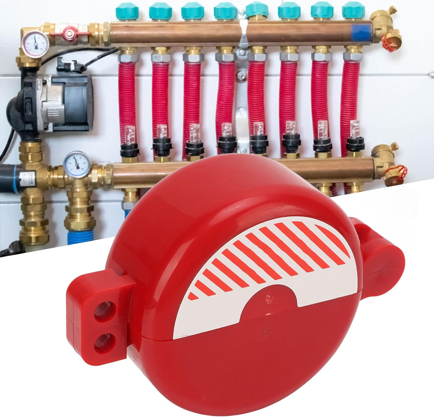 Joyzan Gate Valve Lockout, Valve Lockout Device Red Safety Lock Tagout Pressurized Gas Valves Plastic for Various Oxygen Storage Tanks Professional and Industrial Outdoor Use Water Spigot Faucet Locks image number 1