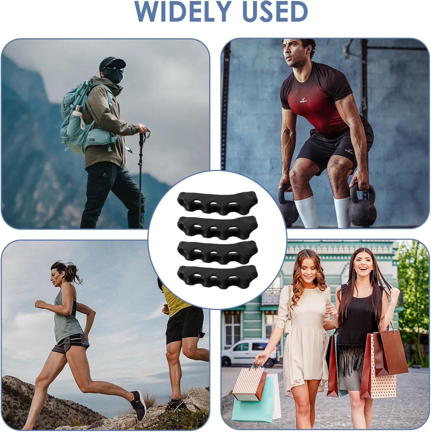 2 Pairs Silicone Toe Separators, Feet Gel Spacers to Correct Bunions and Restore Toes, Yoga Training Therapeutic Relief Pain Hammer & Claw Toe Flamingo Feet Corrector for Women & Men (Black)