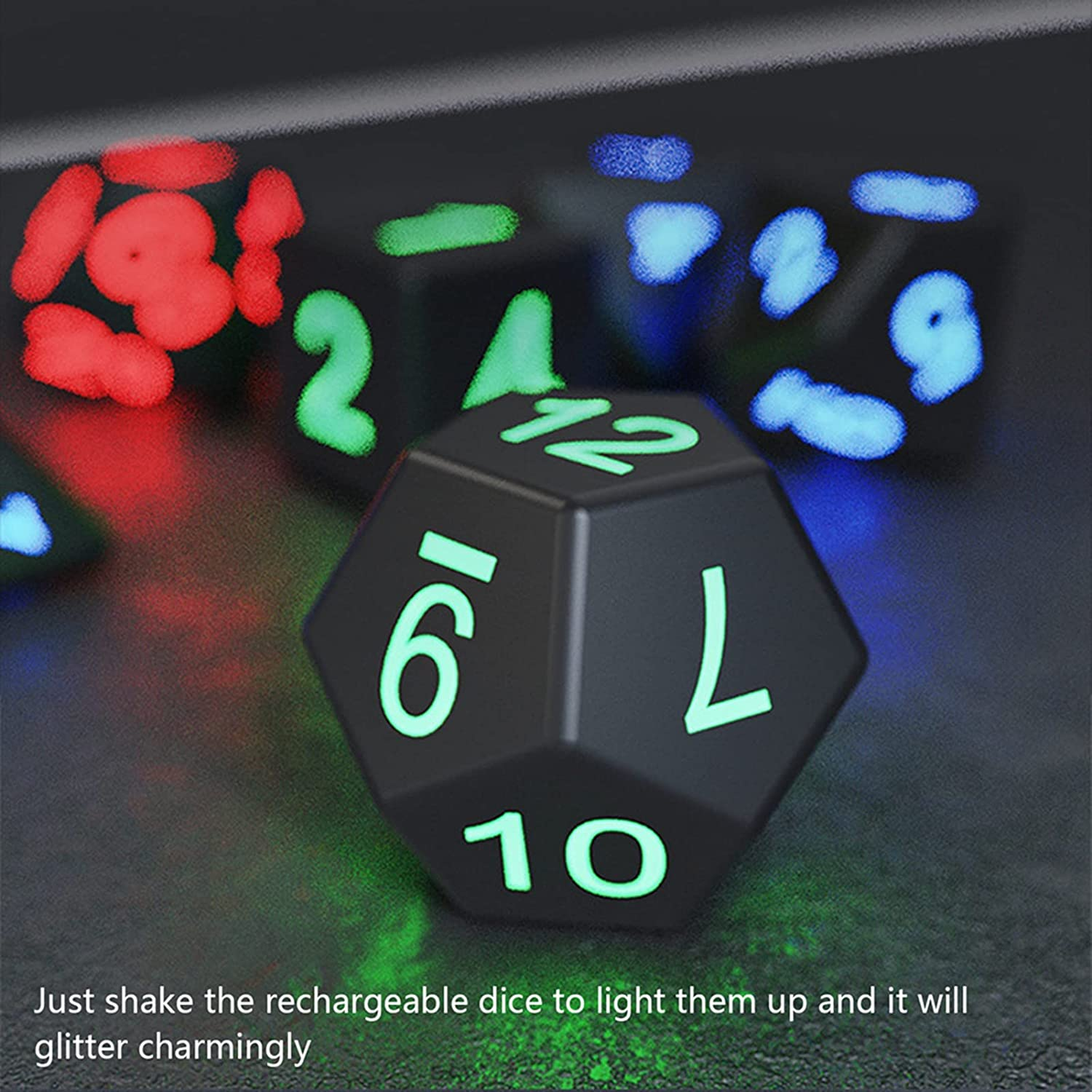 DND Rechargeable LED Light up Dice Set with Charging Box - 7 PCS Electronic Polyhedral Dice for Dungeons and Dragons, Tabletop Games, D&D, MTG, Pathfinder, RPG - Glowing image number 4