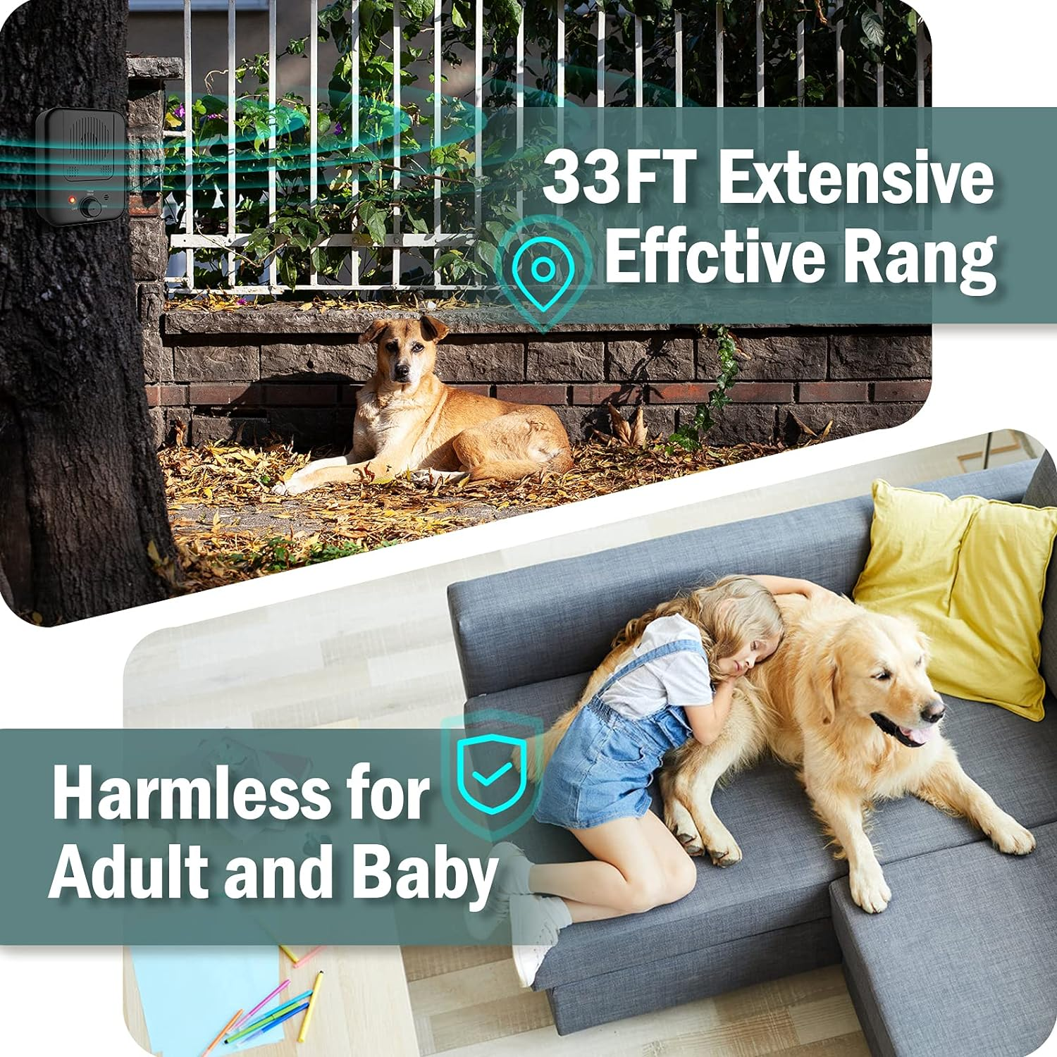 Stop Dog Barking Device, Automatic anti Barking Devices for Dogs 33 FT, Ultrasonic Rechargeable Waterproof Dog Barking Control Deterrent Stopper Dog Training Tool Indoor/Outdoor Safe for Most Dogs