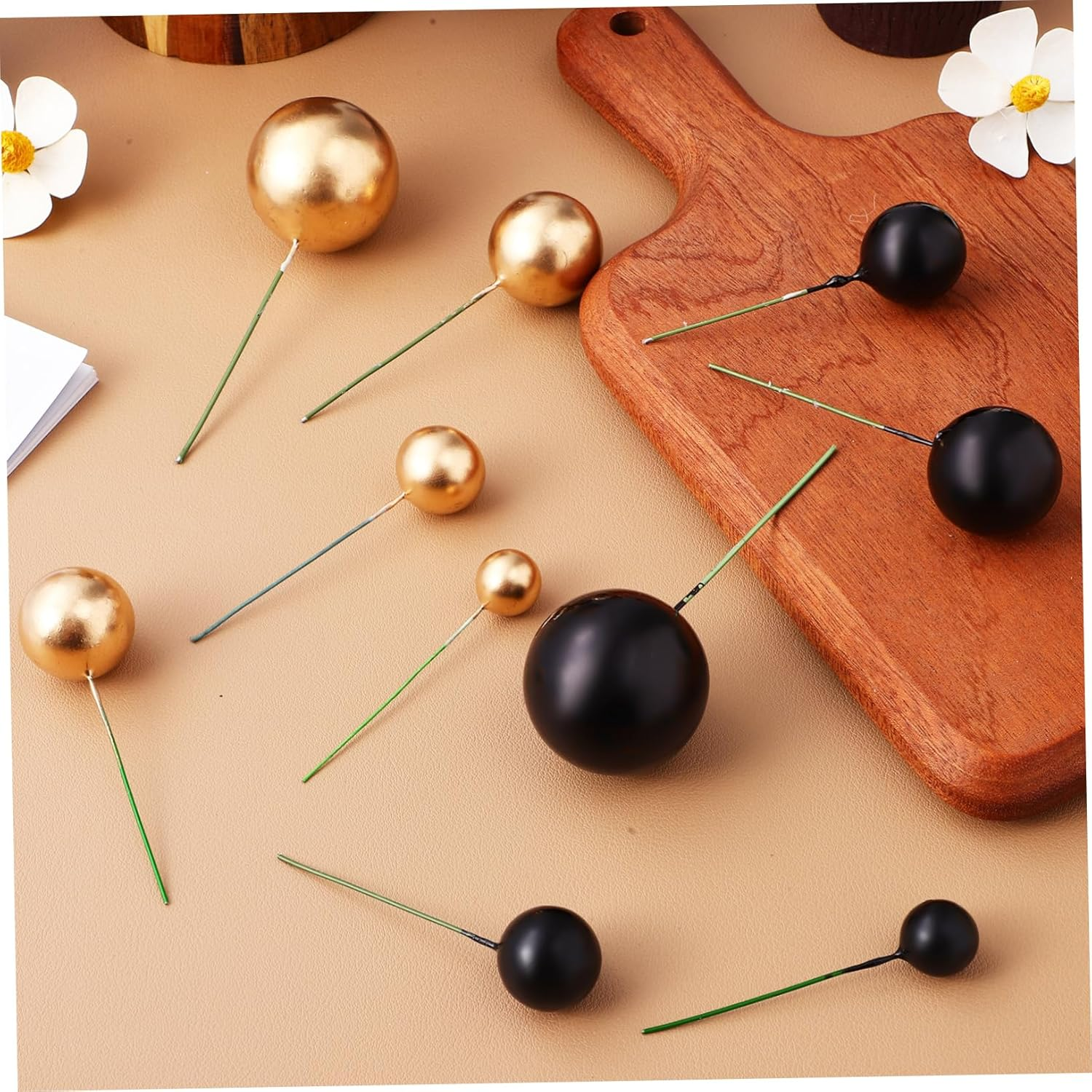 Jojofuny 30Pcs Gold and Silver Ball Cake Picks Cake Topper Balls Birthday Toppers Picks Birthday Party Supplies Dessert Party Decorations