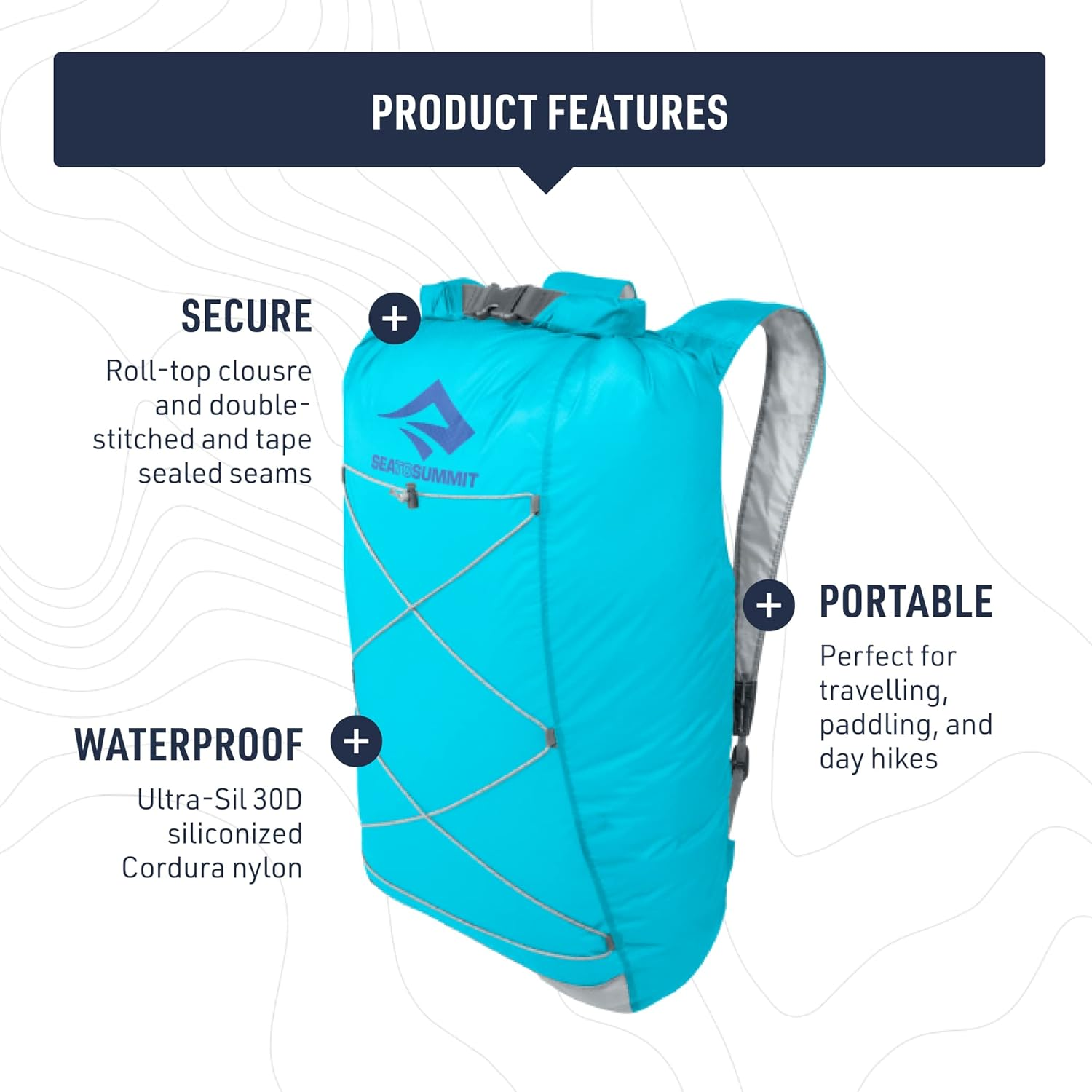 Sea to Summit - Ultra-Sil Dry Daypack - Waterproof & Ultralight Backpack - Cordura Fabric 30D - Compact Pack Sack - Roll Closure & Reflective Elastic Band image number 4