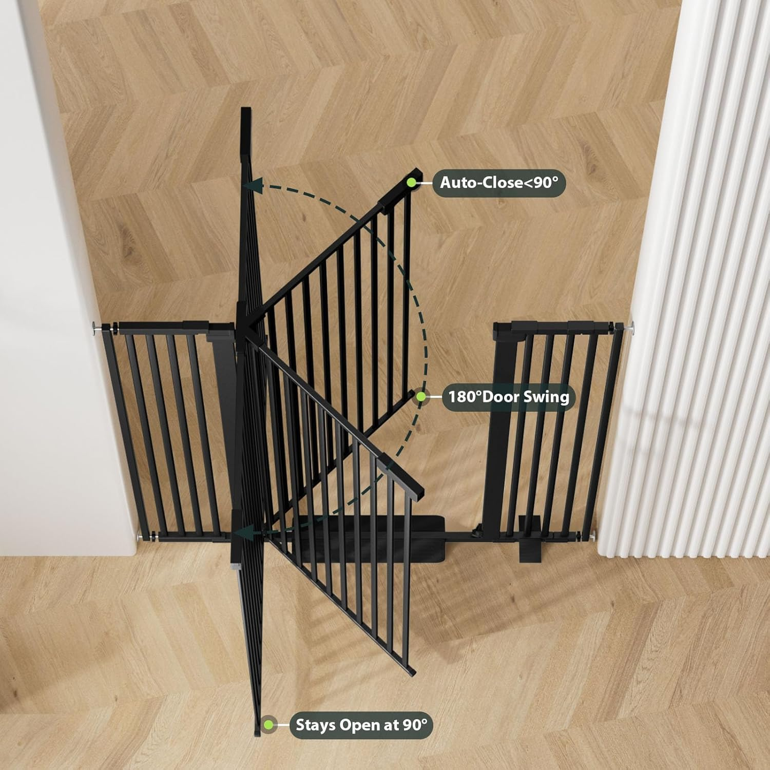 130Cm Extra Tall Cat Gate Barrier for Doorways No Jumping Over, 76-83Cm Wide Pressure Mounted Pet Dog Gates No Drill Auto Close, Cat Fence Indoor Climb Proof (Black) image number 6