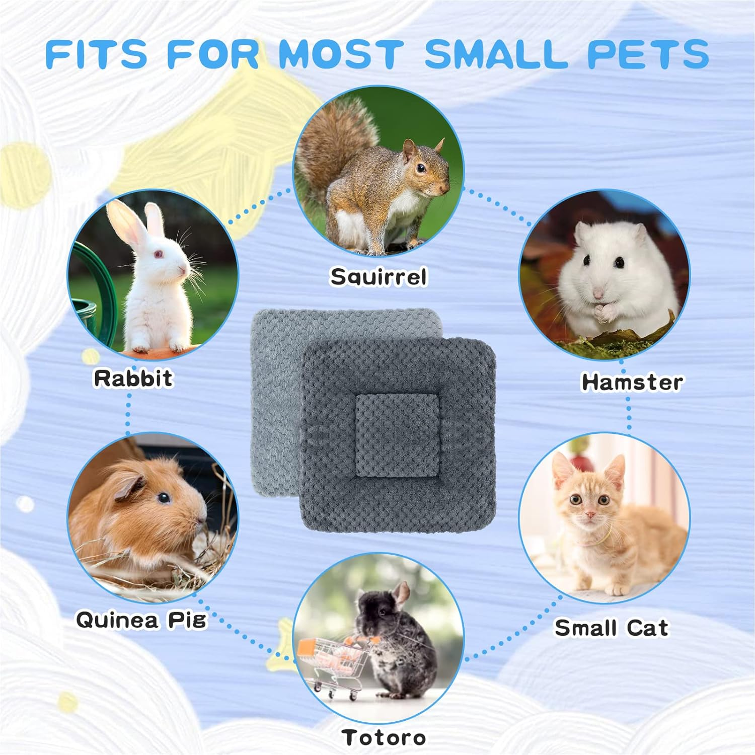 Small Animal Plush Bed Pack of 2 Warm Fluffy Puppy Blanket Fleece Rabbit Guinea Pig Cushion Bed Sleeping Mat for Puppy Dog Kitten Rabbit Chinchilla Squirrel Hamster 30 X 30 Cm image number 3