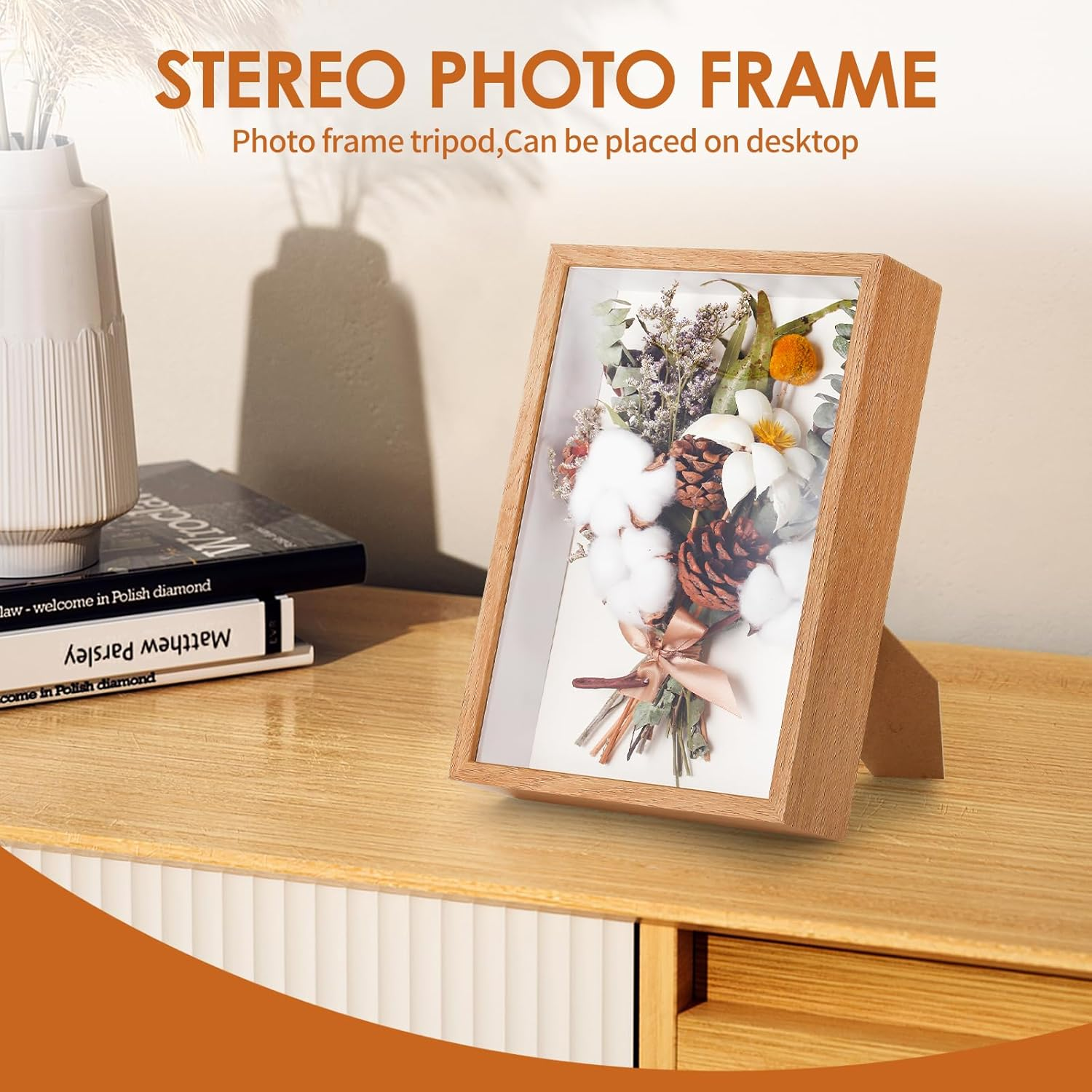 Box Frame, Flower Frame, 3D Picture Frame, Box Picture Frame for Dried Flowers, Crafts, Photos, Money, and Stamps. Great as a Gift for Friends or as Room Decor (Burlywood)