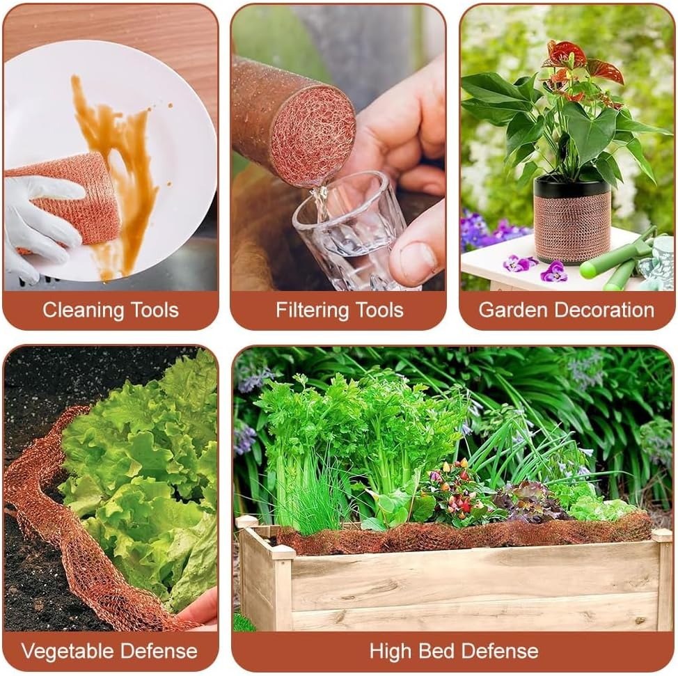 Copper Mesh Rodent Pest Control Kit, 5In X 20Ft Fine Wire Mesh Roll for Mouse Hole Filler, Copper Meshs Slug Repellent for Closing Gaps around Gardens Windows Pipes