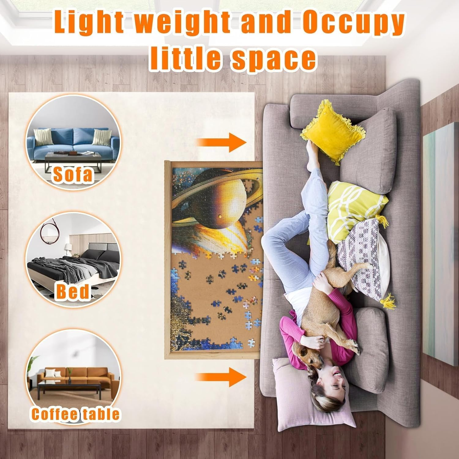 1500 Piece Rotating Puzzle Board with Drawers-Portable Wooden Jigsaw Table for Adults-Large Sorting and Storage Gifts (Natural Wooden) image number 3