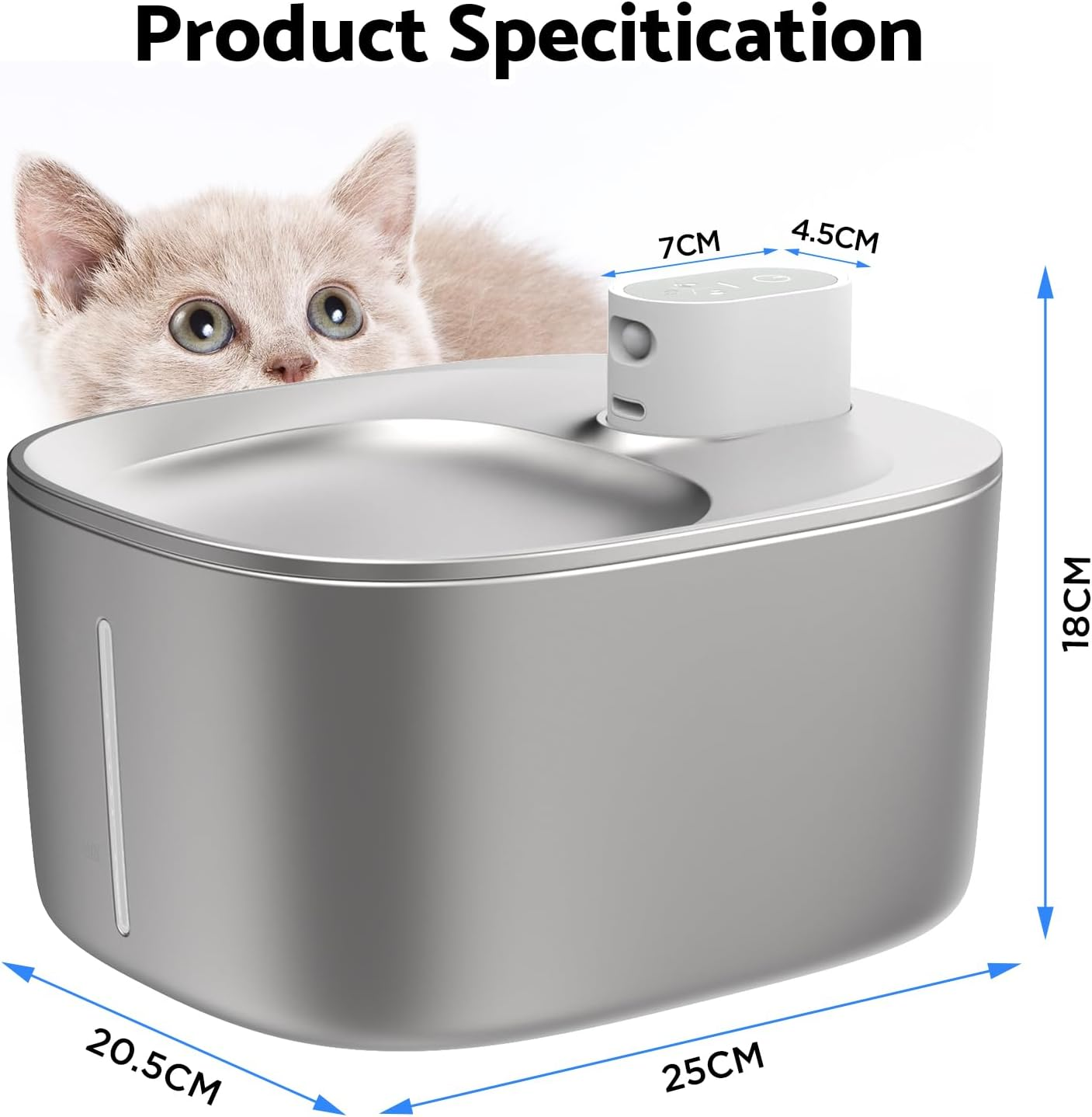Advwin Cat Water Fountain Battery Operated, Automatic 4L Stainless Steel Pet Water Fountain for Cats Dogs with Motion Sensor, Wireless Ultra Quiet Cat Drinking Fountain image number 6