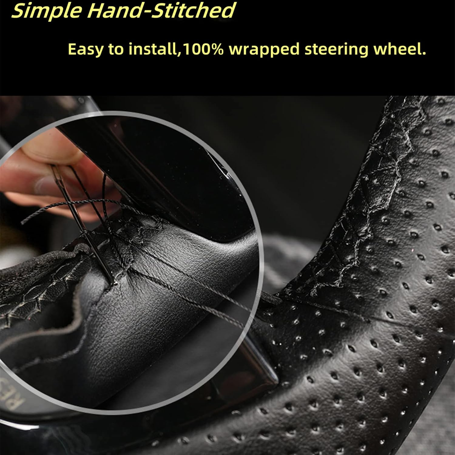 Tesla Steering Wheel Cover Microfiber Leather Hand-Stitched for Tesla Model 3/Model Y (Black-Pink)