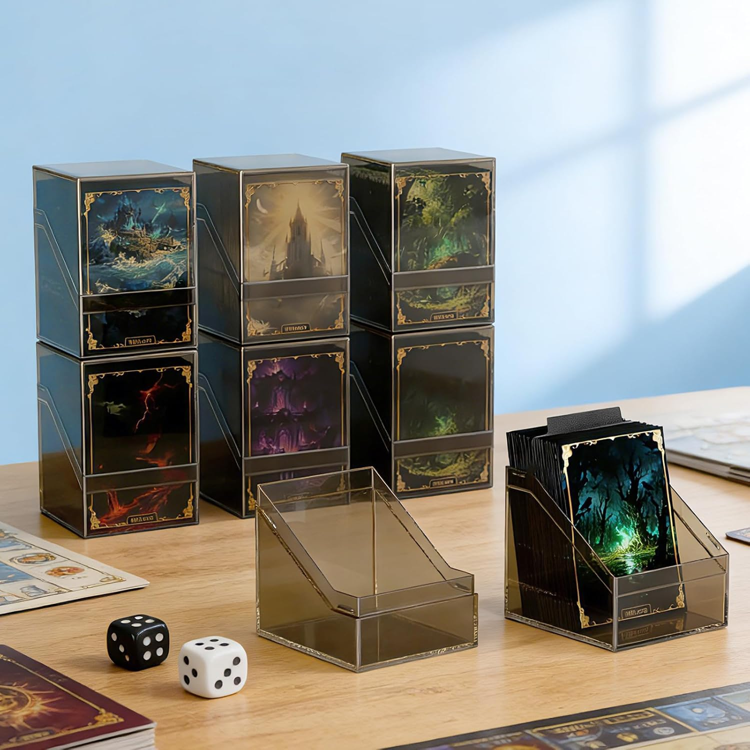 Mlikero 6 Pack Card Deck Cases,Acrylic Box for Trading Cards,Sturdy Storage Boxes Holding 100+ Sleeved Cards with Dividers,Clear and Black Fit MTG , Baseball Cards, Sport 3 Black+3 White ,0803 - 6 Clear image number 4