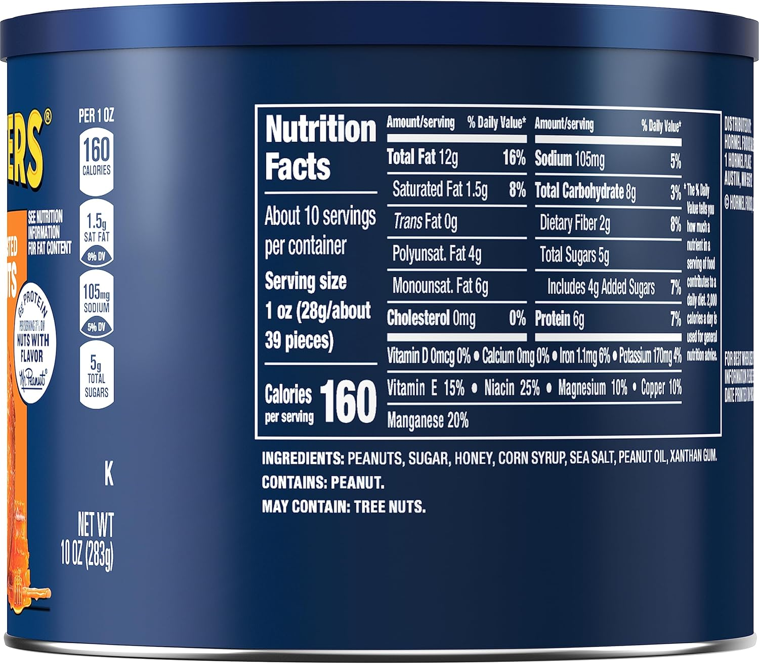 Planters Honey Roasted Peanuts (6 Ct Pack, 10 Oz Canisters) image number 2