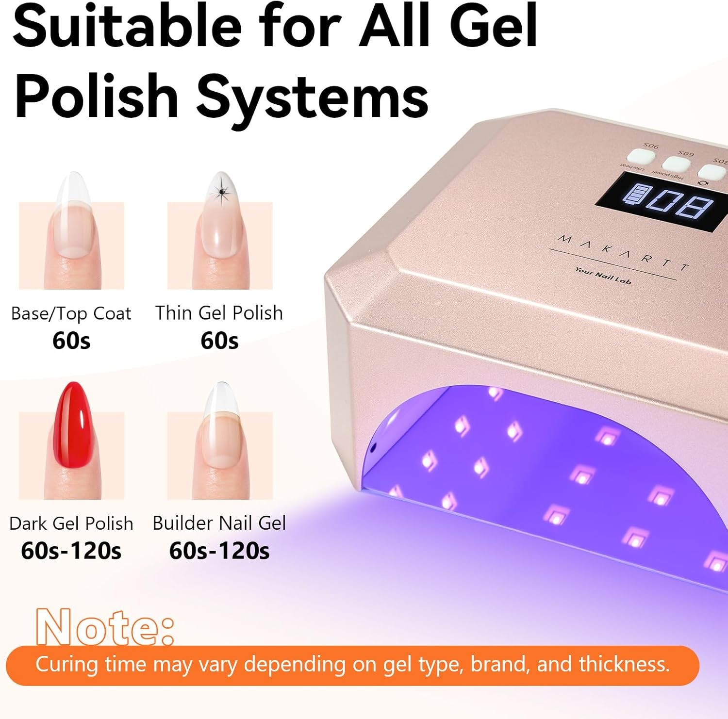 Makartt UV LED Nail Lamp for Gel Nails &ndash; Rechargeable Aurora 30W Nail Light with 39 Leds, Large Space 2600Mah Battery 4 Timers & Auto Sensor Fast Curing Cordless Nail Lamp for Salon(Rose Pink) image number 5