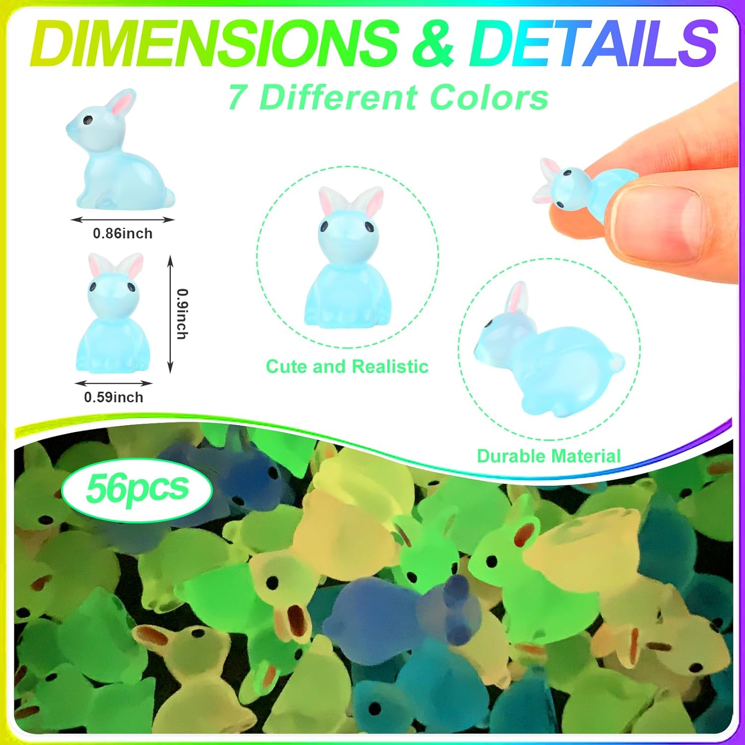 KIMOBER 56PCS Mini Luminous Bunny Miniature Figurines,Glow in Dark Resin Rabbit Figures for Fairy Garden Easter Egg Fillers Landscape DIY Terrarium Crafts image number 5