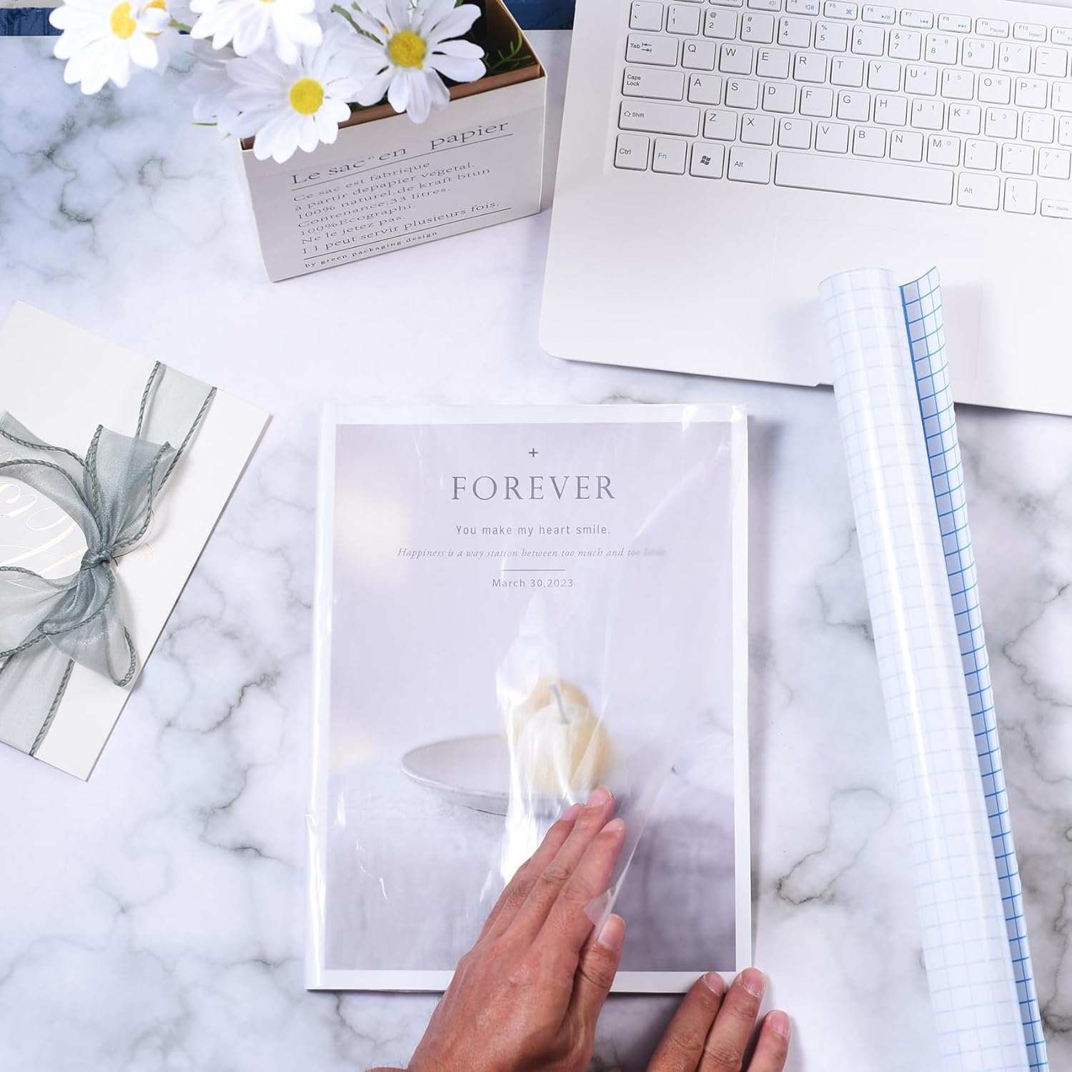 Lparkin 45 X 150 Cm （17.7In X 4.9Ft） Clear Book Cover Self Adhesive, Tear & Water Resistant Plastic Cover for Books and Documents Clear Roll, Easy Peel Liner Transparent Book Cover Film image number 4