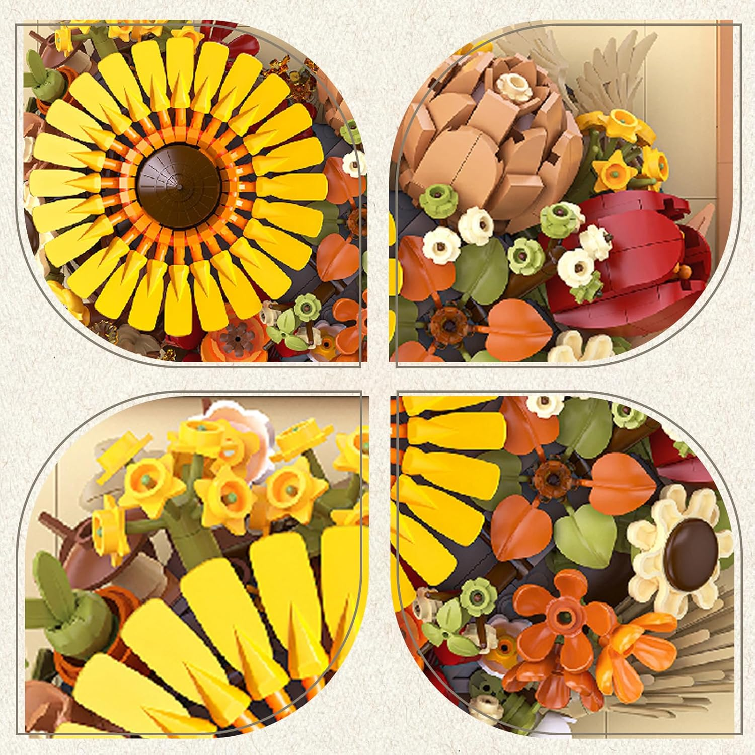 Flowers Building Set with Sunflower, Artificial Picture Frame for Home Room Decor, Flowers Bouquet Crafts for Kids Adults (727 Pcs)