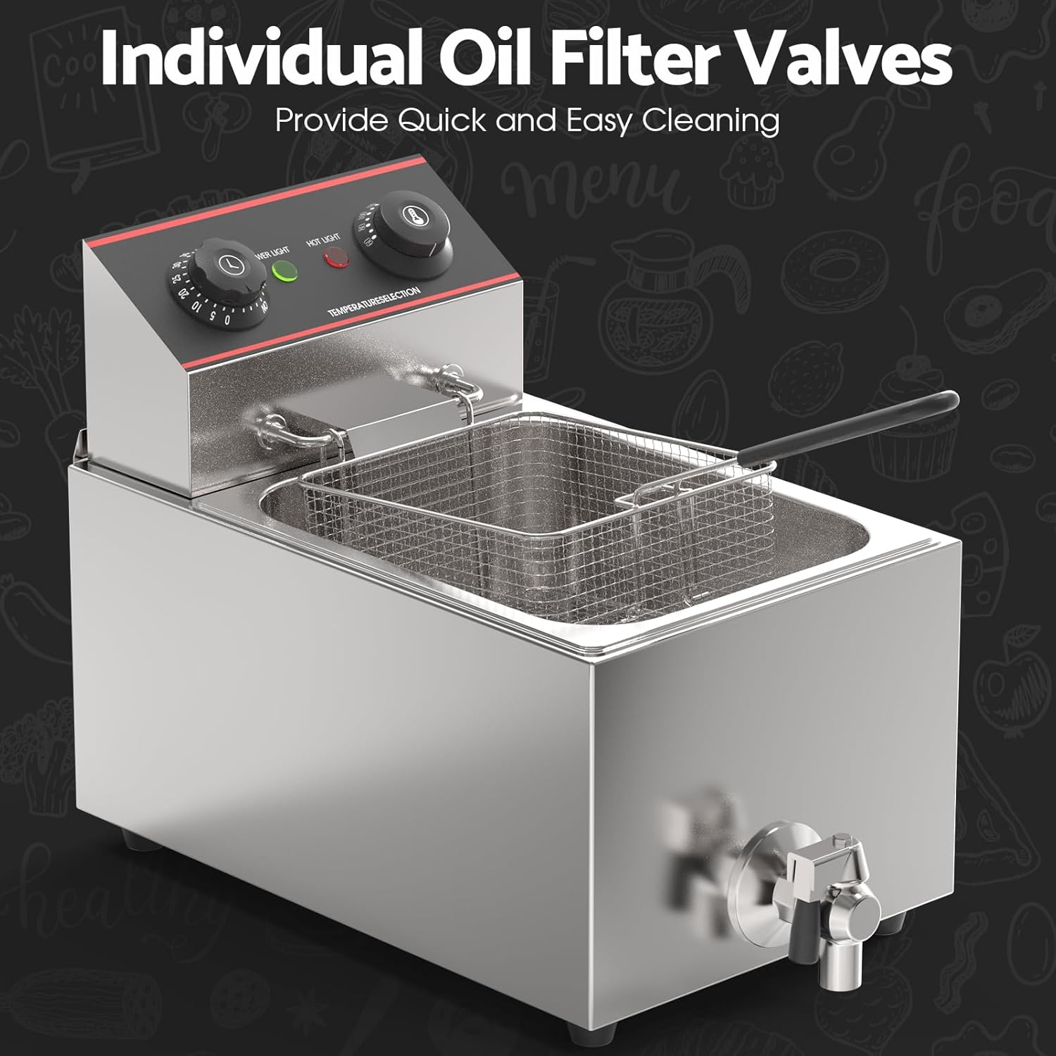 8L Deep Fryer, Electric Immersion Fryer, Countertop Fryers Cooker with Drain Basket Adjustable Temperature & Timer for Home Kitchen Use | 2500W image number 6