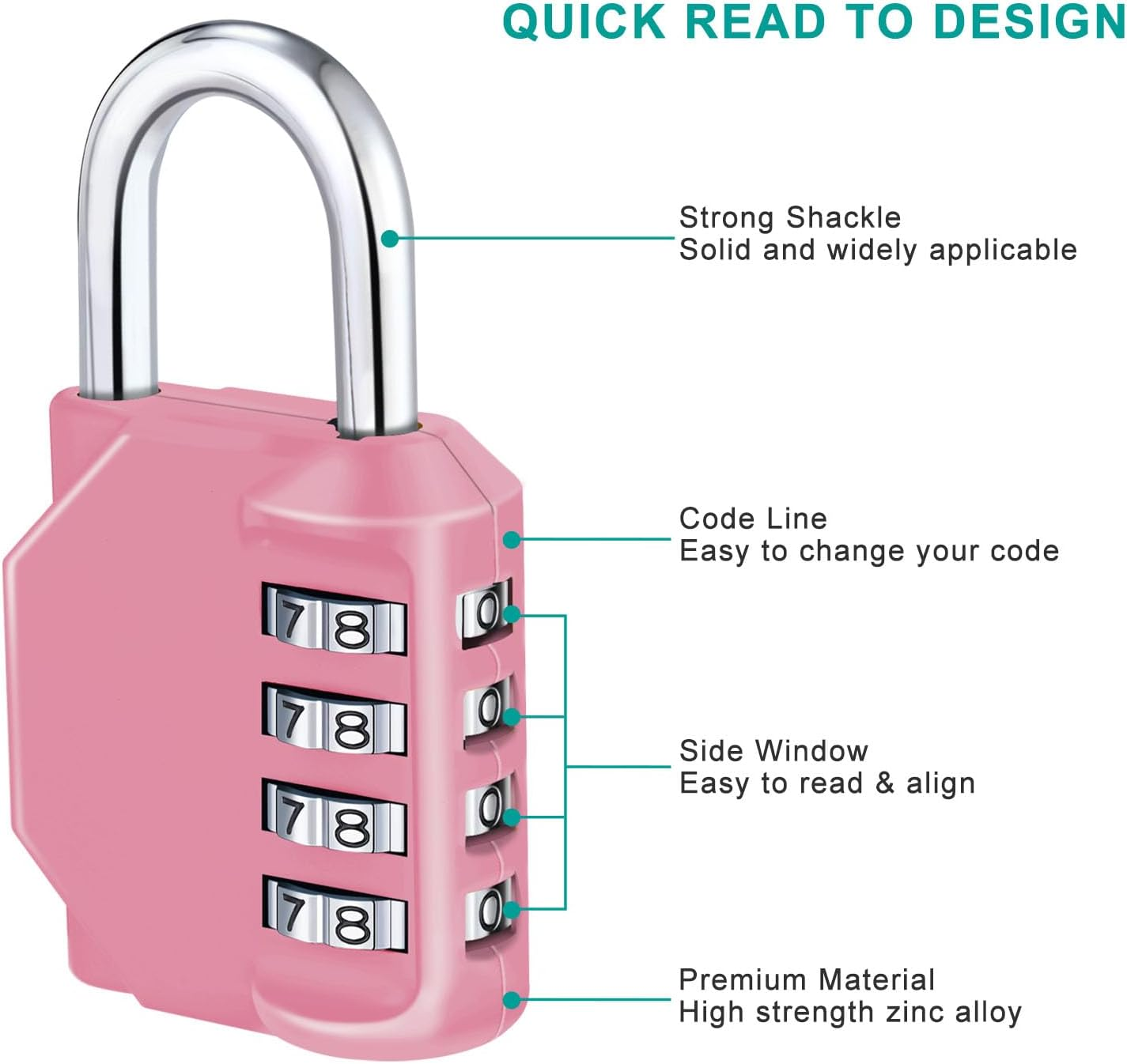 ZHEGE Combination Lock Outdoor 2 Pack, 4 Digit Resettable Weatherproof Combination Padlock for Gym, School, Gates, Doors, Hasps Storage (Pink, 2 Pack) image number 4