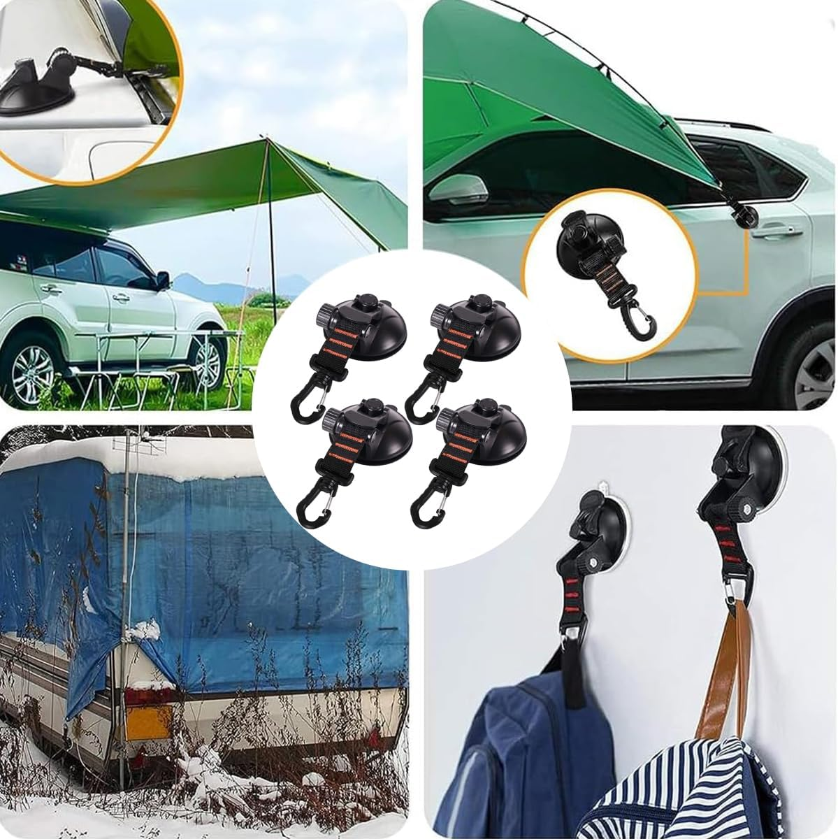 4 Pcs Heavy Duty Suction Cups Car Camping Tie down Suction Cup 360&deg; Rotating Hooks Upgraded with Viscous Silicone Strong Power Tarp Accessory for Tarps Swimming Pool Covers Camping Awning Boat Trap image number 4