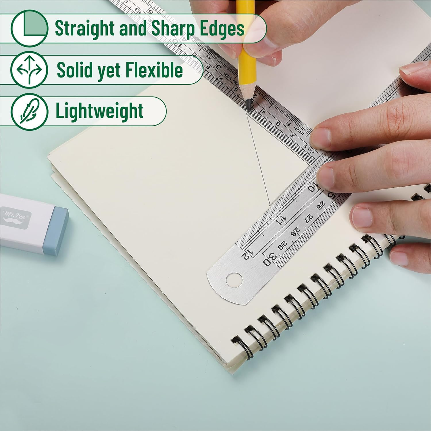 3 PCS Stainless Steel Ruler Set with Inch and Metric Graduation, Metric Metal Ruler Set, Mm Ruler, Double Sided Metal Rulers (15/20/30Cm) image number 5