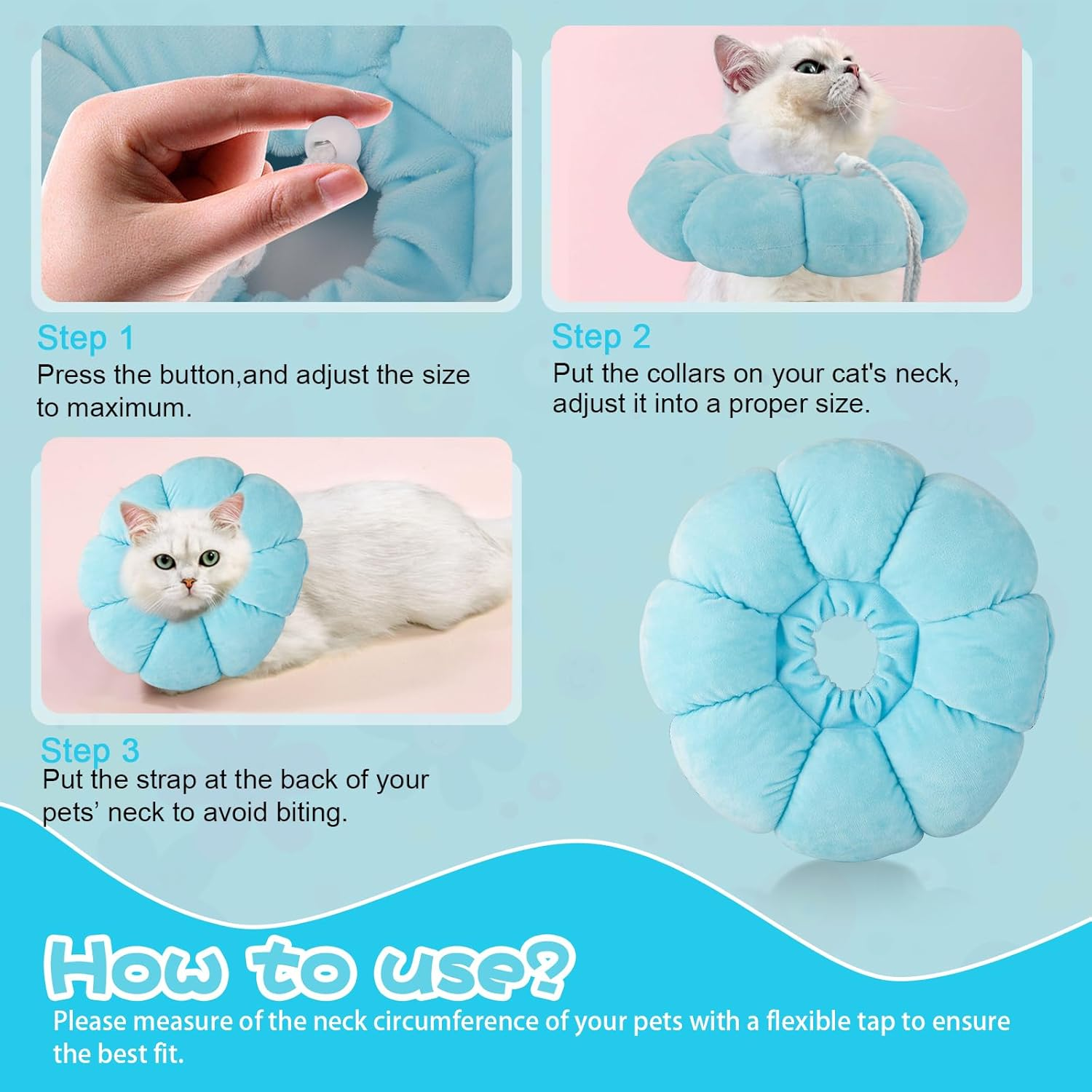 HYLYUN Cat Cone Collar Soft - Cute Flower Cat Recovery Collar, Adjustable Cat E Collar, Surgery Recovery Elizabethan Collars for Kitten and Cats (Blue) image number 4