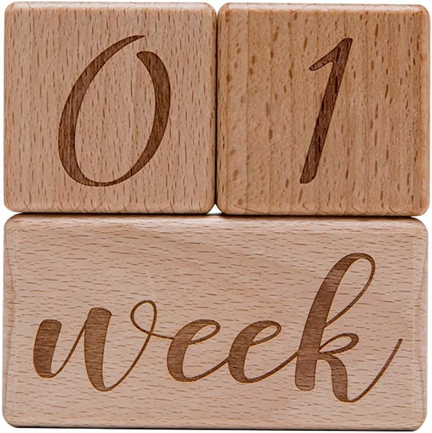Baby Month Blocks Wooden Baby Milestone Age Blocks with Weeks Months Years, Baby Photoshoot Props, (Small Size,4Cm)