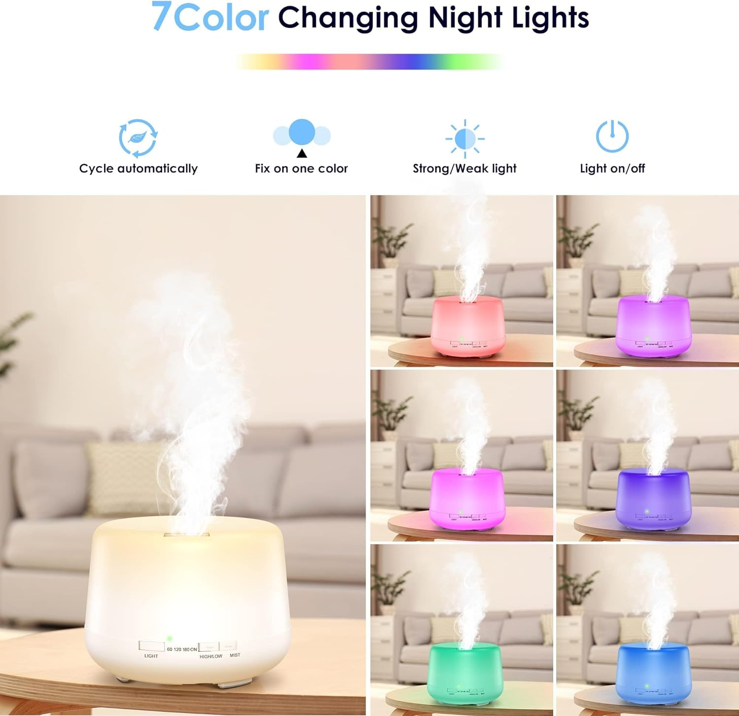 Humidifier Oil Fragrance Diffuser Bluetooth Speaker 5.0, 500ML Aromatherapy Diffusers for Aroma Essential Oils Large Room Bedroom Office Home 14 Colors Night Light with Remote, 4 Timers image number 1