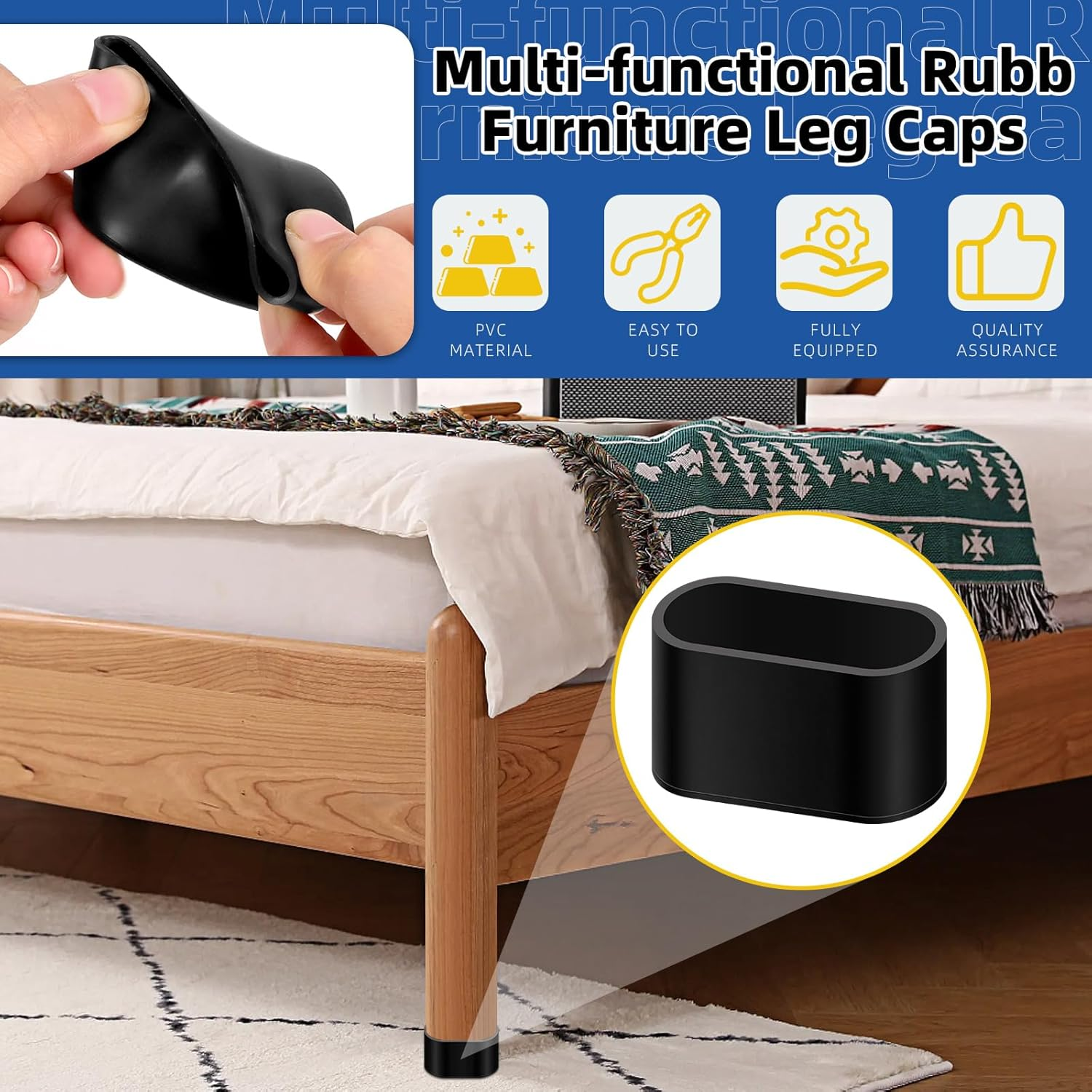 Glarks 10Pcs 30 X 60Mm Oval Chair Leg Caps, Black PVC Furniture Pad Table Feet Covers, Oval Chair Leg Covers to Protect Wood Tile Floors Felt Pads Furniture Leg Caps Reduce Noise image number 3