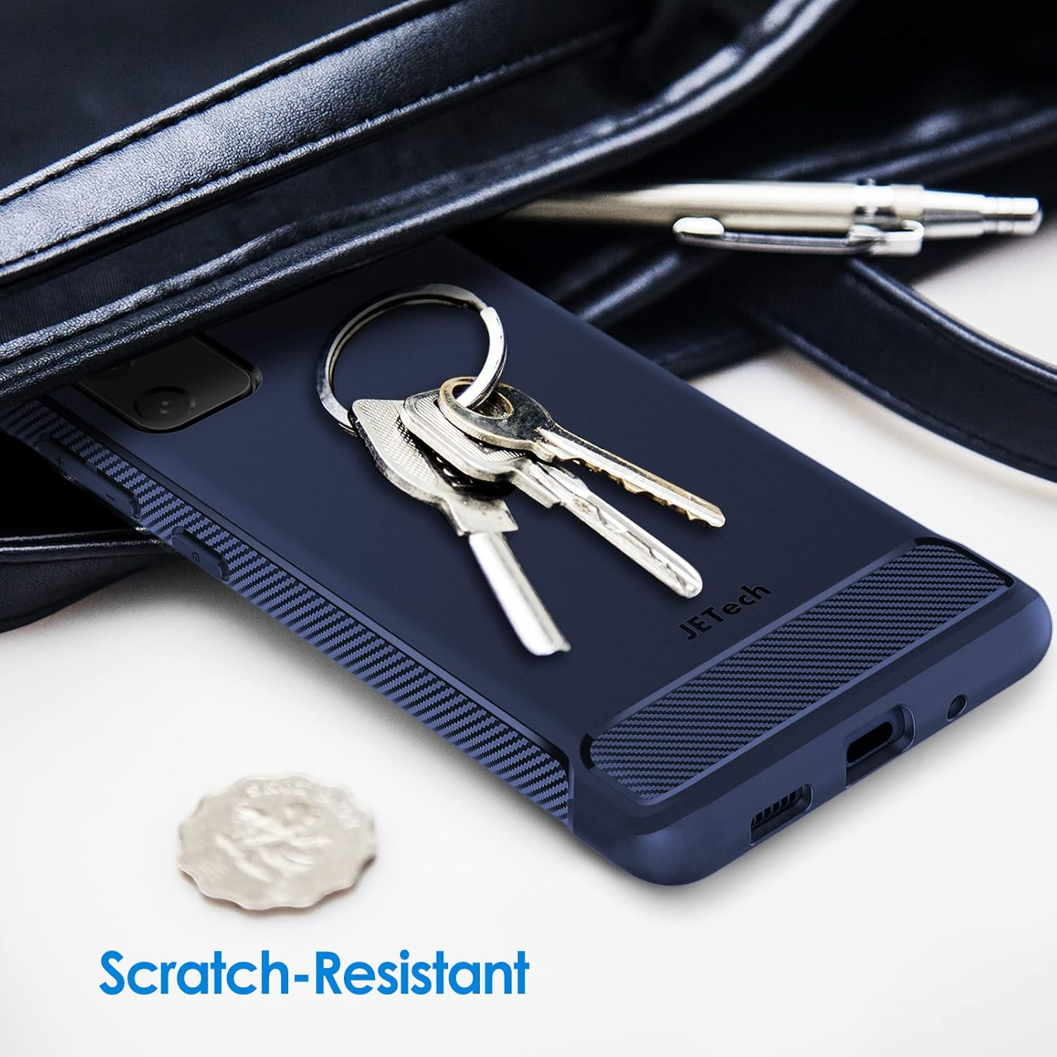 Jetech Slim Fit Case for Samsung Galaxy S20 FE 5G 6.5-Inch, Thin Phone Cover with Shock-Absorption and Carbon Fiber Design (Blue) image number 3