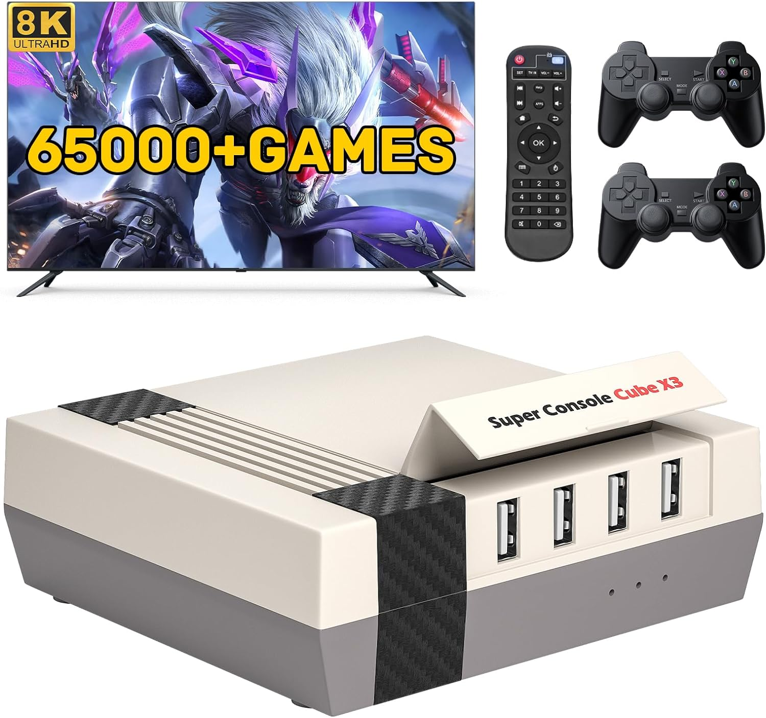 Kinhank Super Console Cube X3 Video Game Consoles Built-In 100000+ Games, Android 9.0/Emuelec 4.5/Coree System, S905X3 Chip, Compatible with PS1/DC/ARCADE, Etc 8K UHD Output,2.4G/5G image number 1