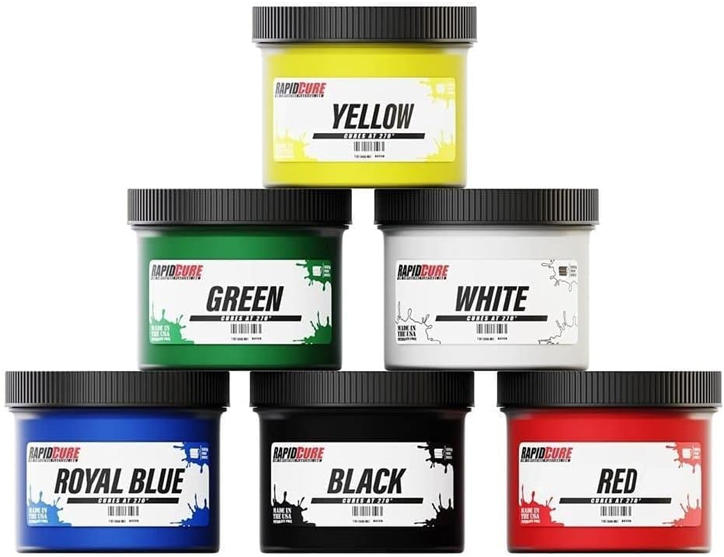 Screen Printing Ink Set - Rapid Cure&reg; Pastel 6 Color Plastisol Ink for Screen Printing Fabric - Low Temperature Curing 8 Oz. Plastisol Ink by Screen Print Direct&reg;- Inks for Silk Screens and Mesh