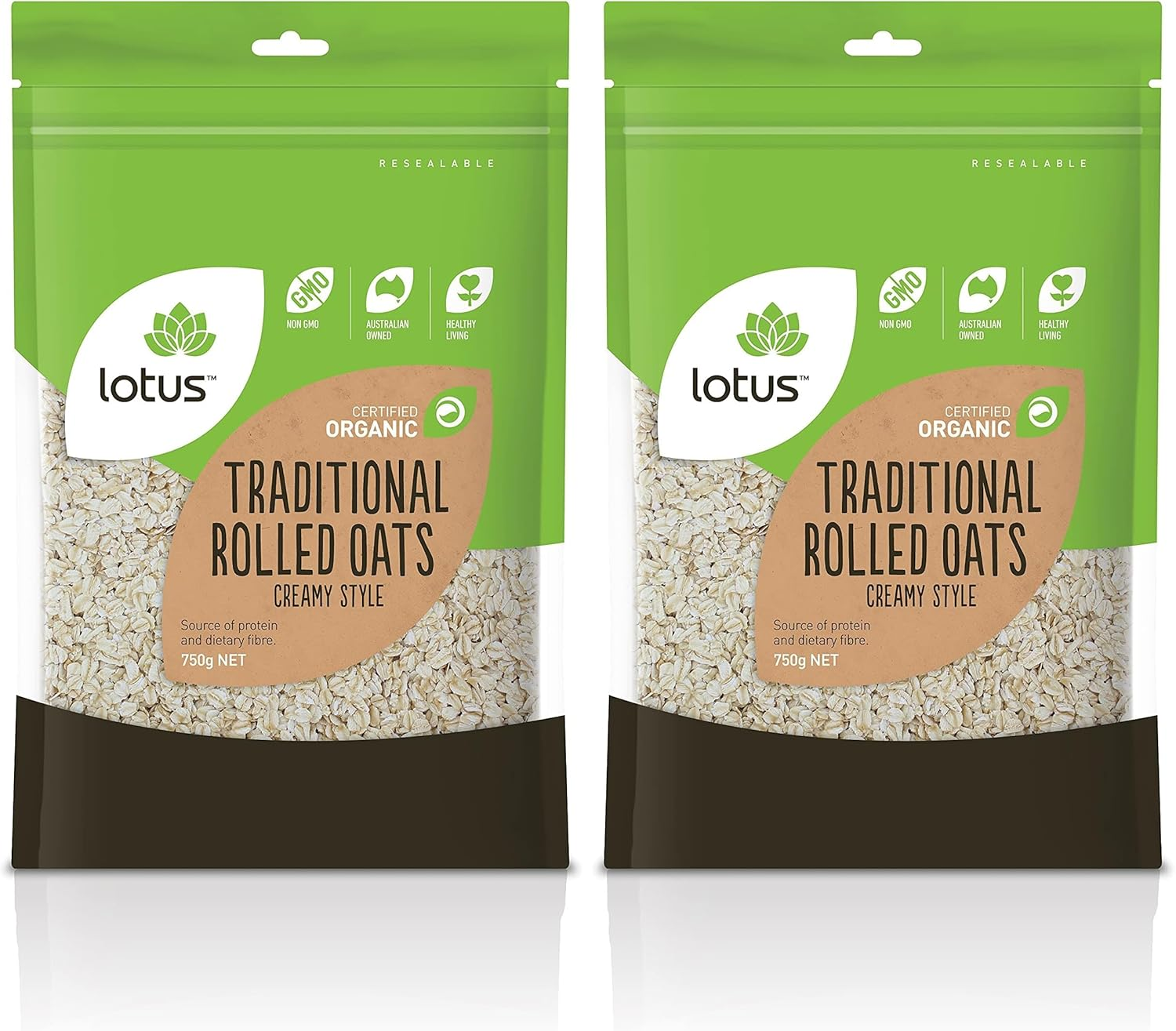Lotus Certified Organic Unstabilised Rolled Creamy Style Oats 750 G, 750 G image number 2