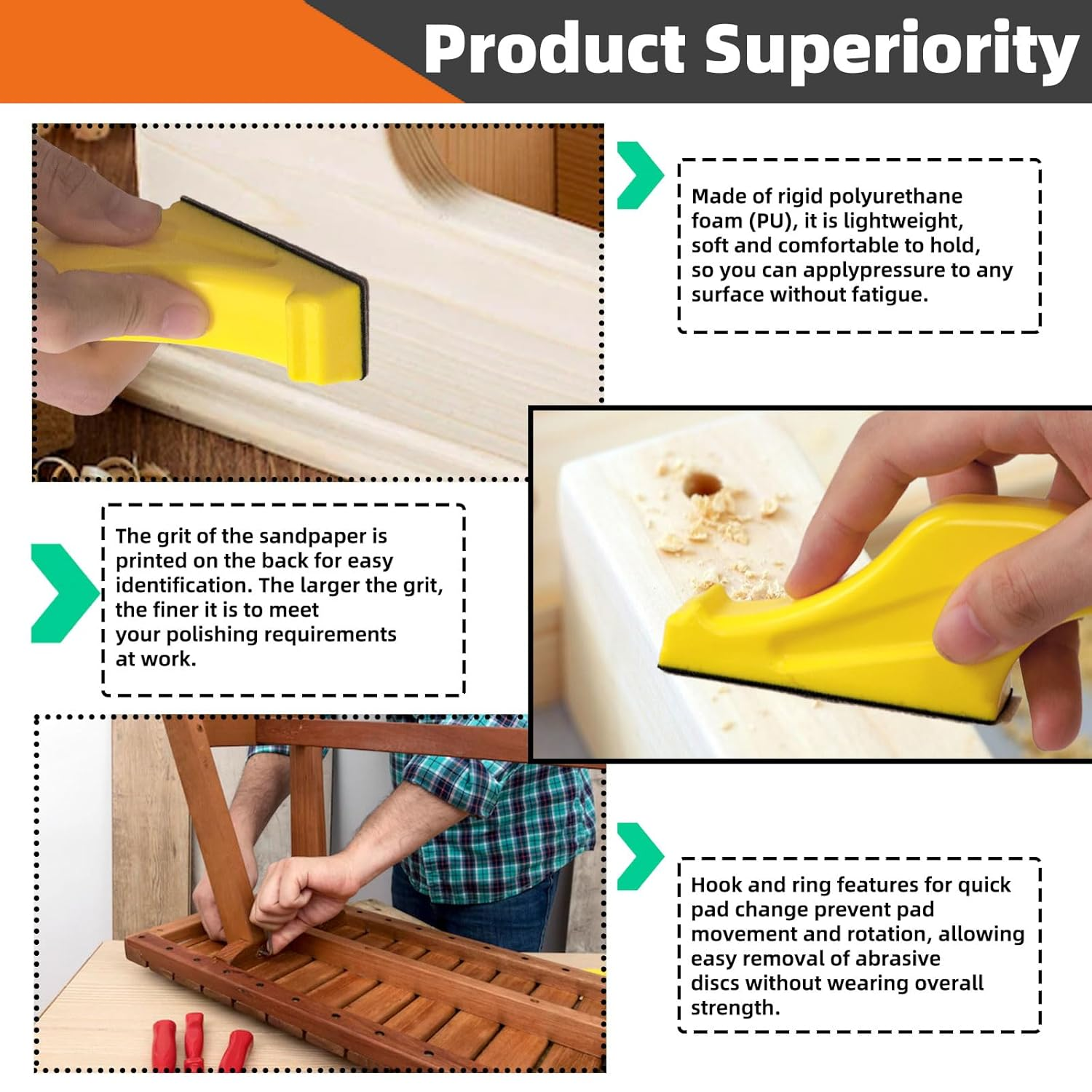 Tanstic 101Pcs Micro Sander Kit, 3.5" X 1" Mini Sander with Hook and Loop Sandpaper-Grit 80 120 180 240 400, Micro Detail Sander Detail Handle Sanding Tools for DIY Crafts, Wood, Small Projects image number 3