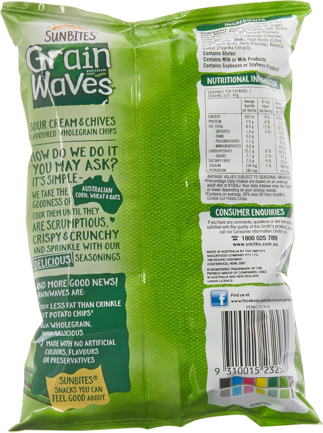 Sunbites Grain Waves Sour Cream and Chives Crackers, 18 X 40 Grams image number 5