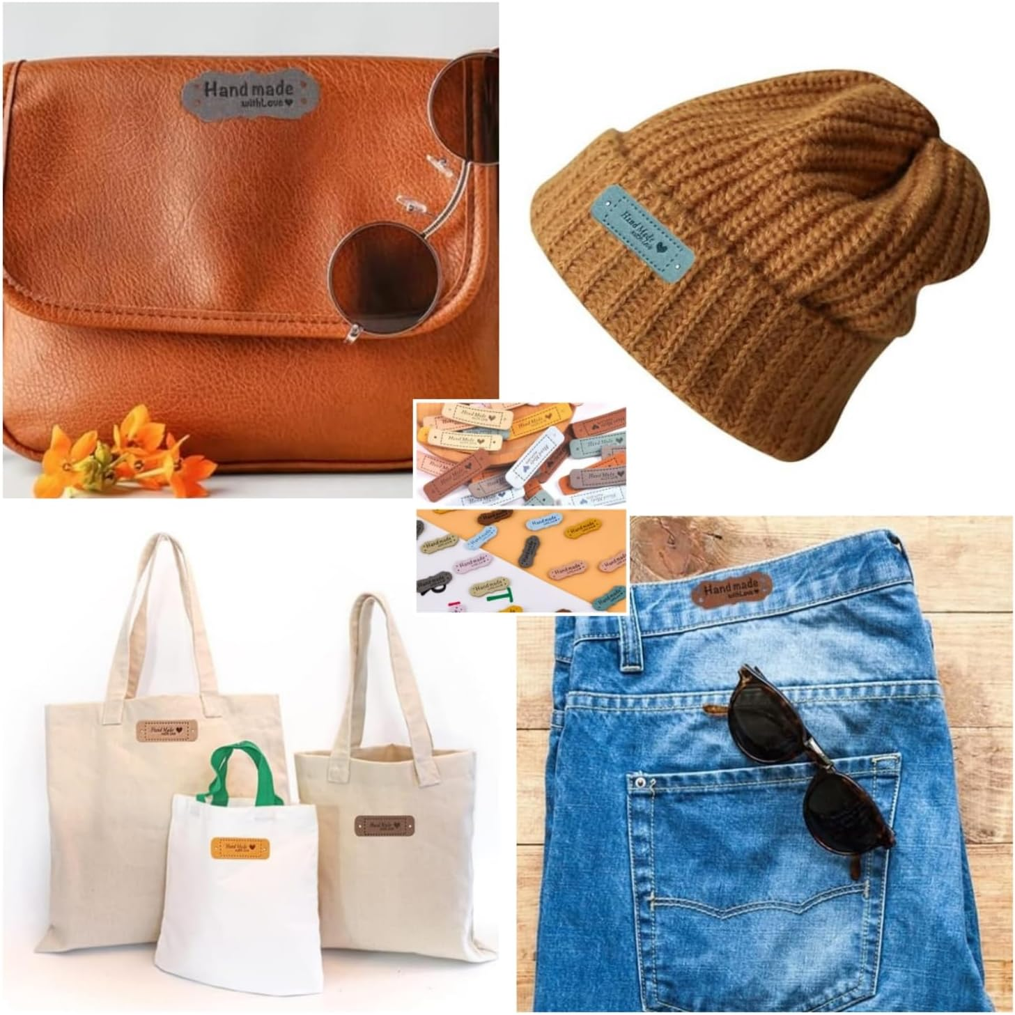 100Pcs Handmade Leather Labels Colourful Handmade Labels Tags Art Tags DIY Embellishments Ornaments Accessories for Scrapbooking Clothing Craft Decorations (50Rectangle + 50Flower Shape) image number 3