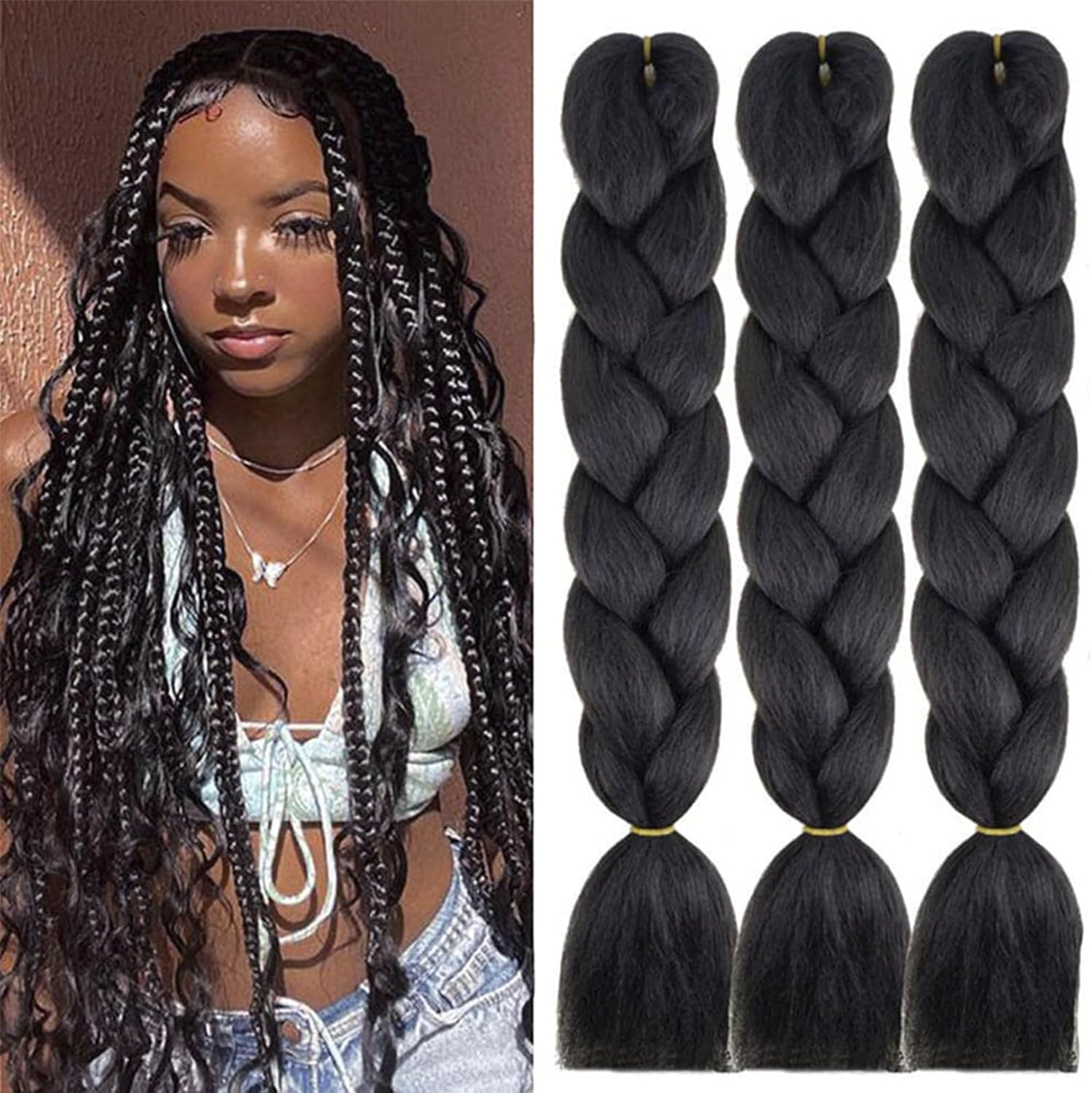 Jumbo Braiding Hair Extensions,24Inch/60Cm 3 Packs High Temperature Fiber Crochet Twist Braids Crochet Braiding Hair Purple/Rose Red/Pink(C6)