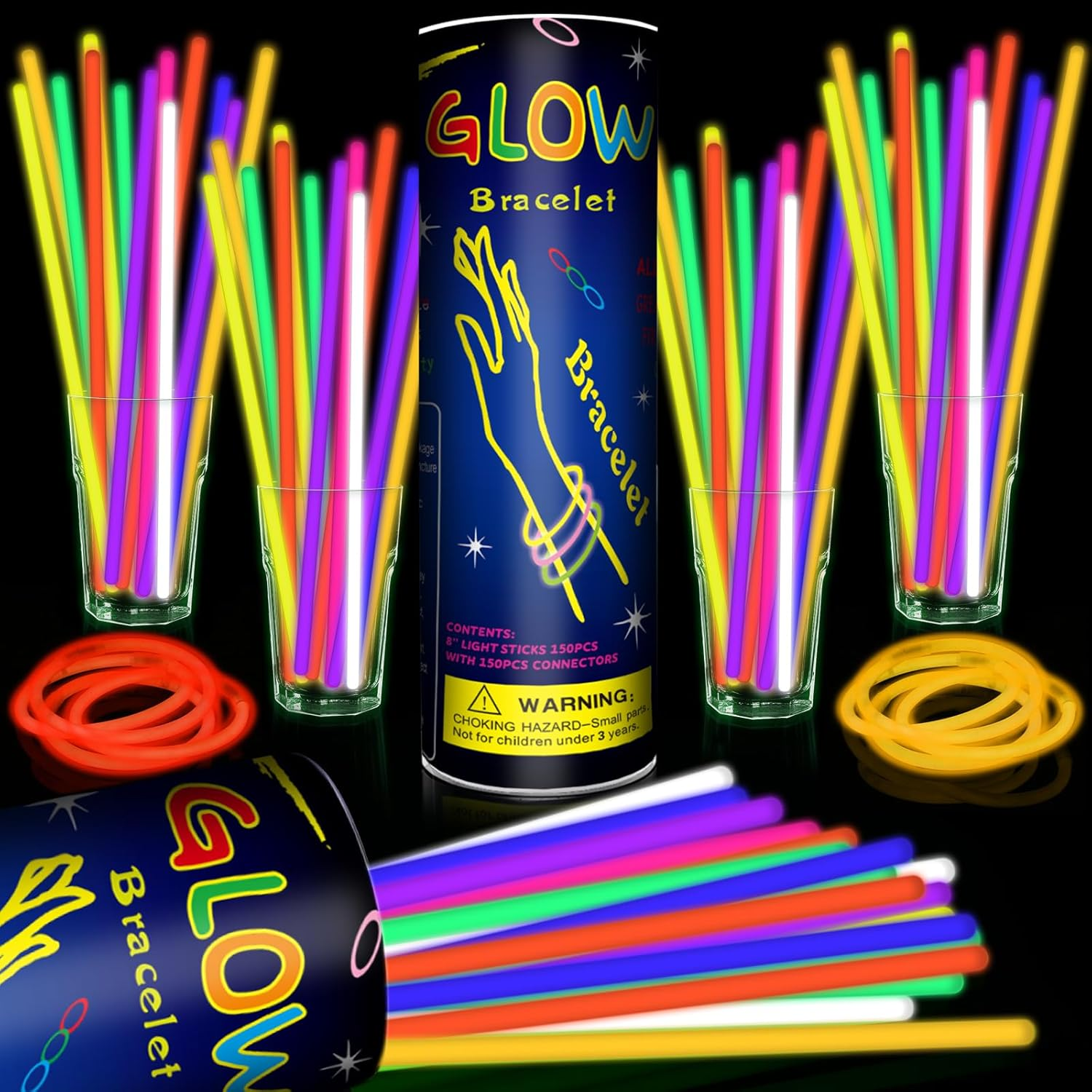 200 Pack 8&rdquo; Glow Sticks Bracelet Bulk Glow Sticks with 200 Connectors Neon Glow in the Dark Party Supplies for Christmas Holiday Decoration Party Carnival (Colorful) image number 5