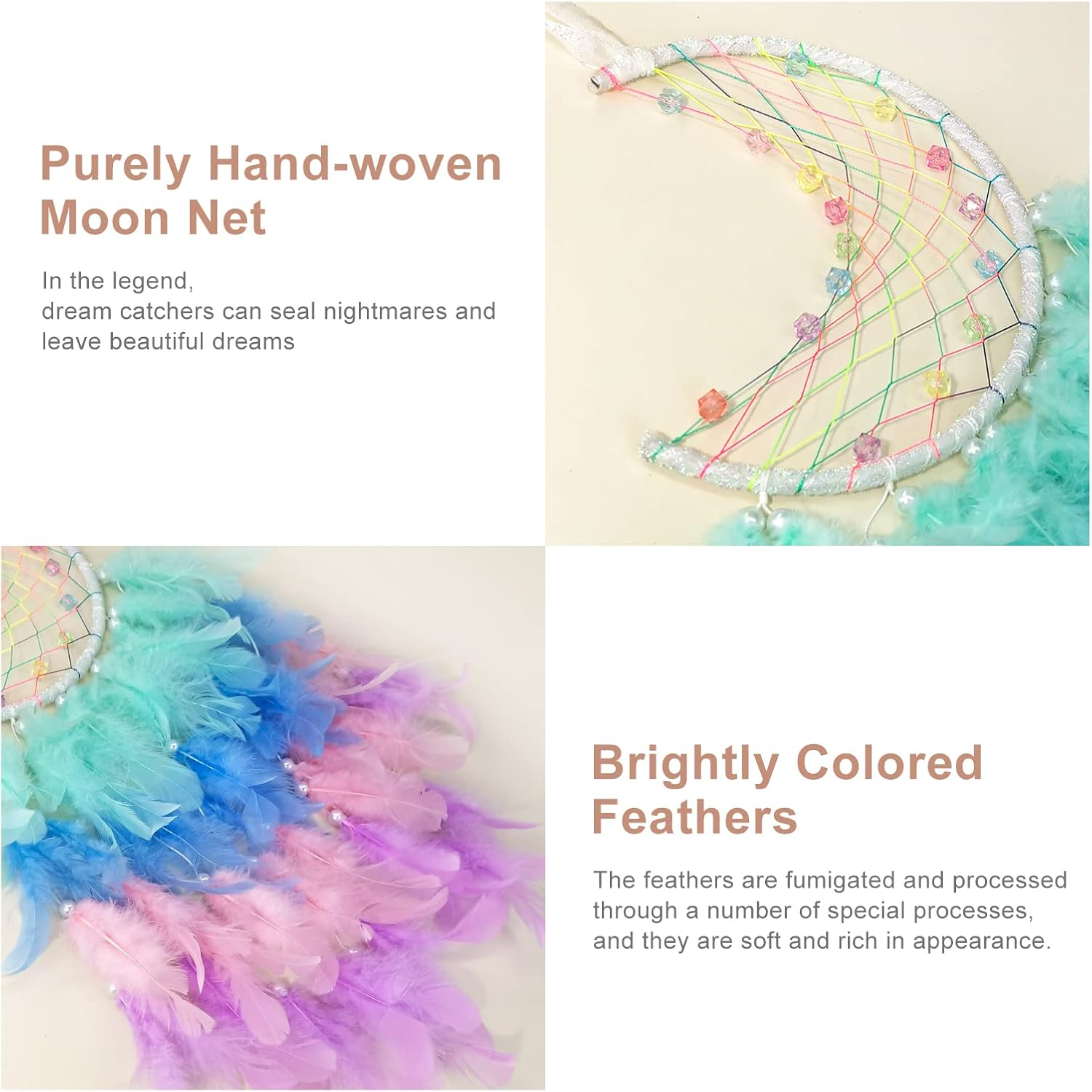 Funincrea Dream Catcher Half Moon Dream Catcher with Feathers Handmade Indian Style Wall Hanging for Living Room Bedroom Dorm (Green)