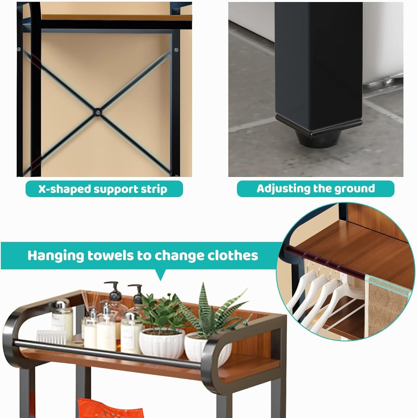 Over the Toilet Storage, 3-Tier Washing Machine Rack, Metal Laundry Shelf, above Washer Dryer Organizer for Bathroom, Balcony Space Saving (Black) image number 2