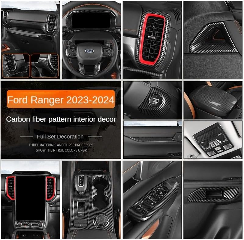 Car Interior Door Panel Trim Cover Car Door Armrest Strip Panel Protective Cover Car Accessories Compatible with Ford Ranger 2022 2023 2024 Carbon Fiber Interior Trim Cover ABS image number 5