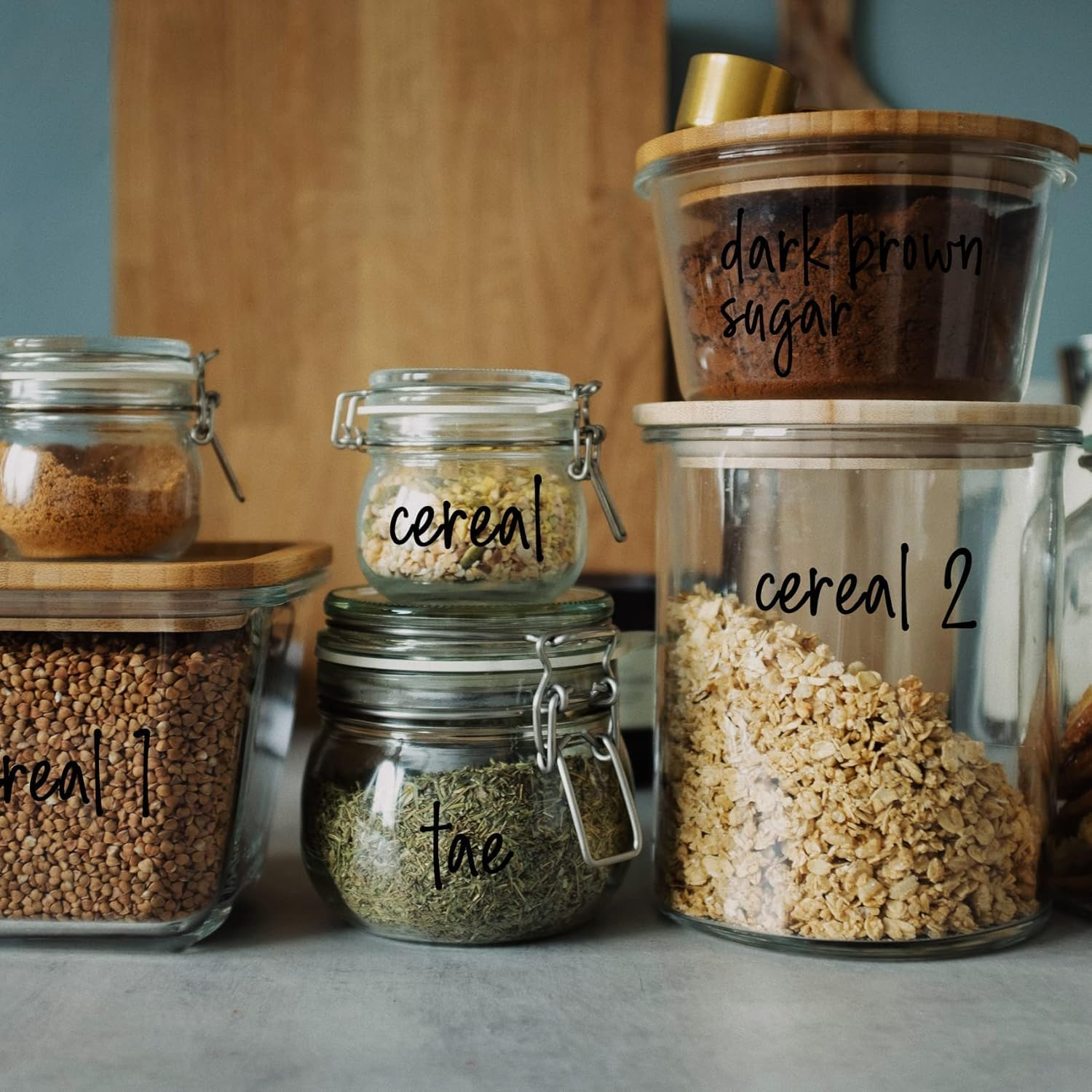 168Pcs Kitchen Pantry Labels, Water & Oil Resistant Kitchen Labels Stickers Food Jar Label for Storage Containers and Organization, Black Labels for Food Containers Jars for Sugar, Coffee, Flour, Salt image number 2