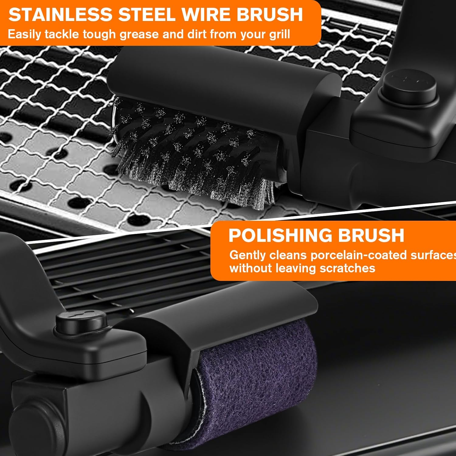 Electric BBQ Grill Cleaner Brush with Scraper, 3-Speed Power Scrubbing with 180&deg; Adjustable Head, Rechargeable and Replaceable Brush Heads for Outdoor Grills Cleaning, Max 400RPM image number 2